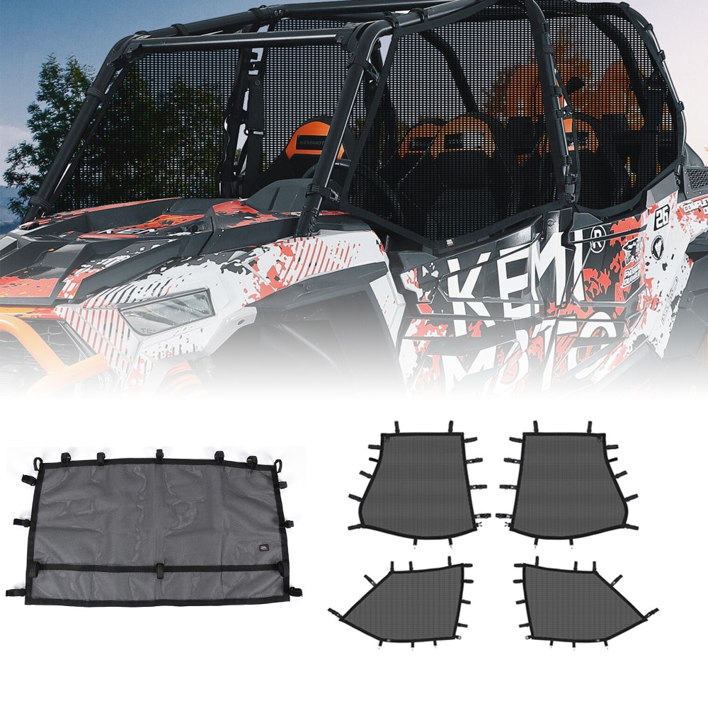 UTV Rear Window + Upper Door Nets for Polaris RZR XP 1000 4 Door Mesh Windshield