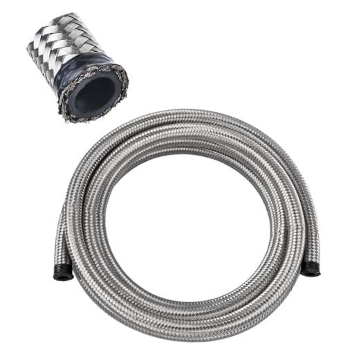 6AN Fuel Line Nylon CPE, 5FT AN6 Braided Fuel Hose 6AN 5FT Silver