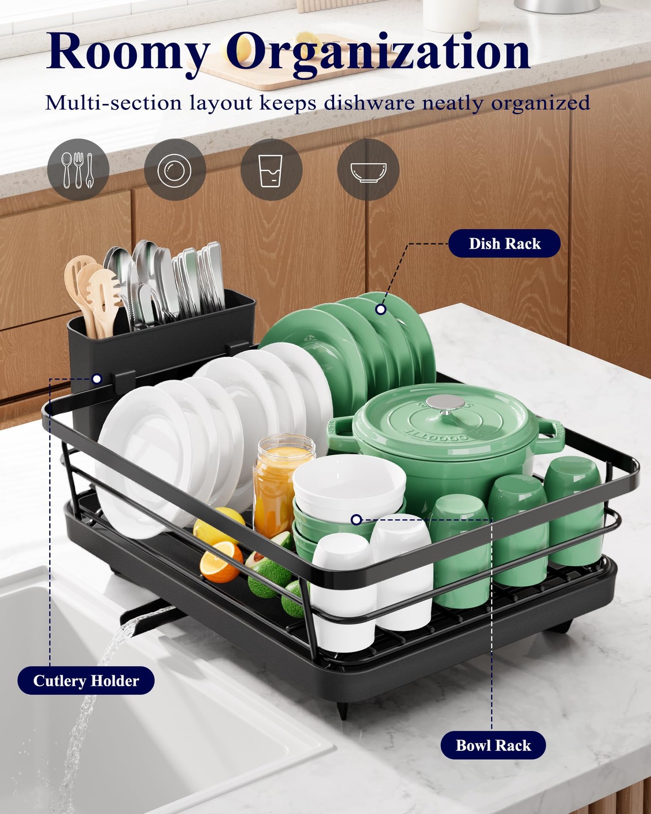 Dish Drying Rack for Kitchen Counter, Stainless Steel Sink Organization and S...