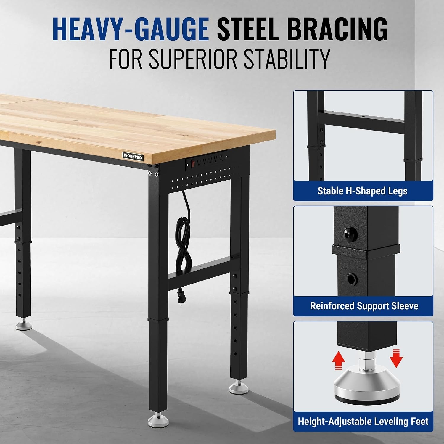 Industrial 96" Adjustable Workbench with Pegboard Organization & Power Access