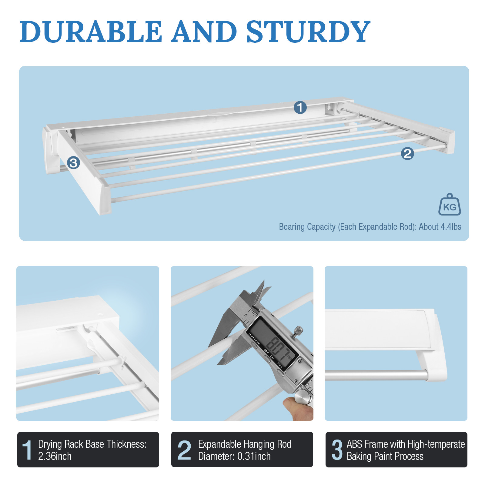 Wall-mounted Laundry Clothes Storage Drying Rack Retractable Dryer Hanger White