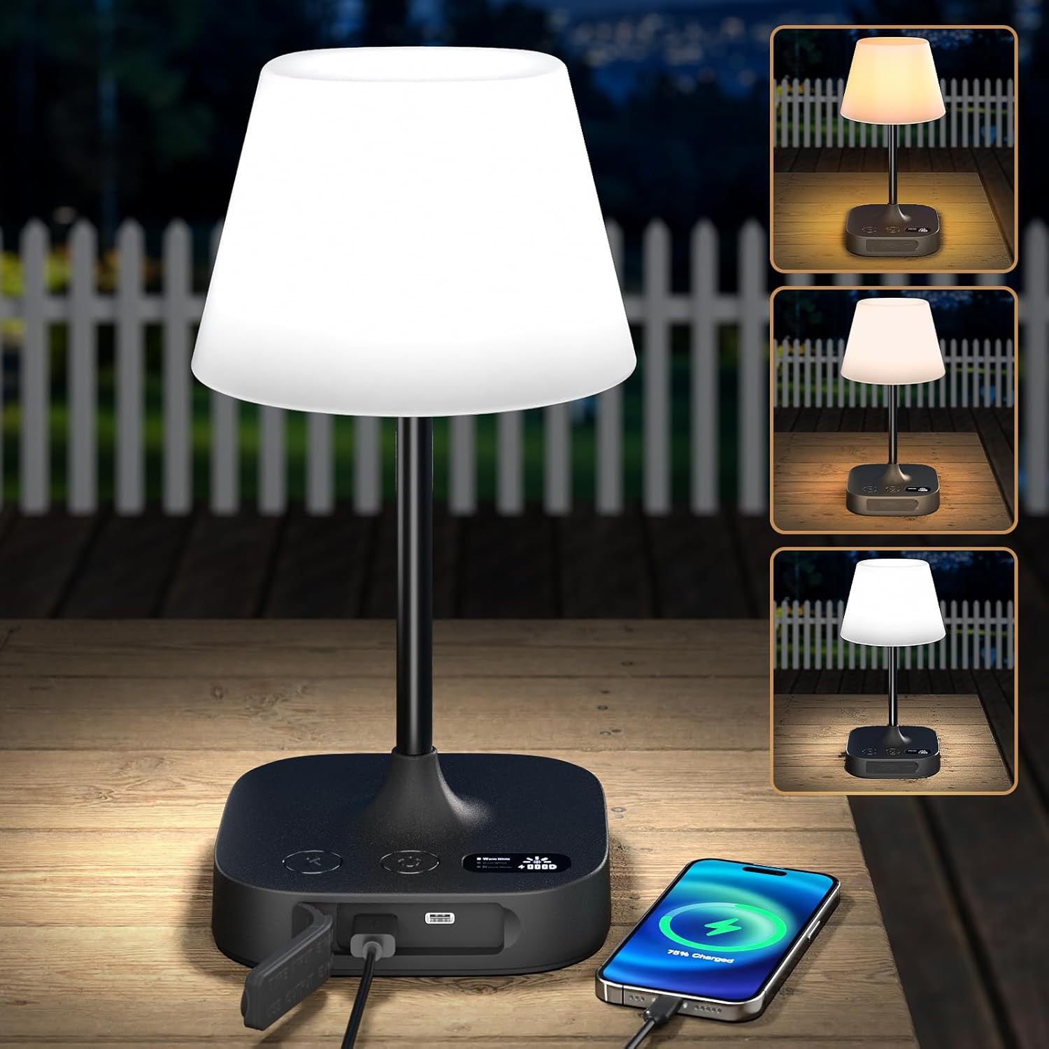 Outdoor Table Lamp, Shower Lamp with 8000Mah Cordless Rechargeable Battery, IP55