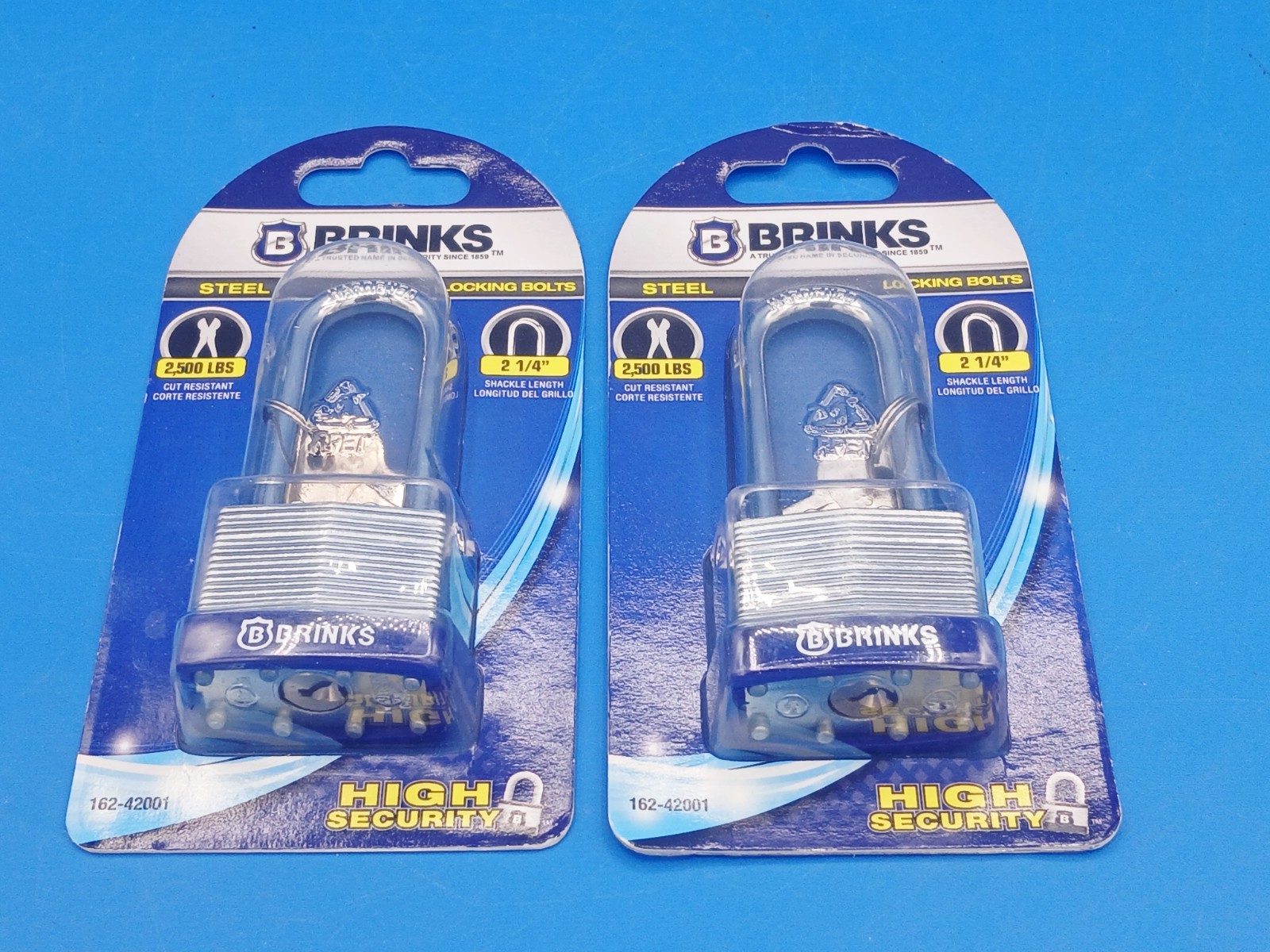BRINKS 172-42001 40 mm LAMINATED STEEL PADLOCK WITH 2-1/2"  SHACKLE. Lot of 2.