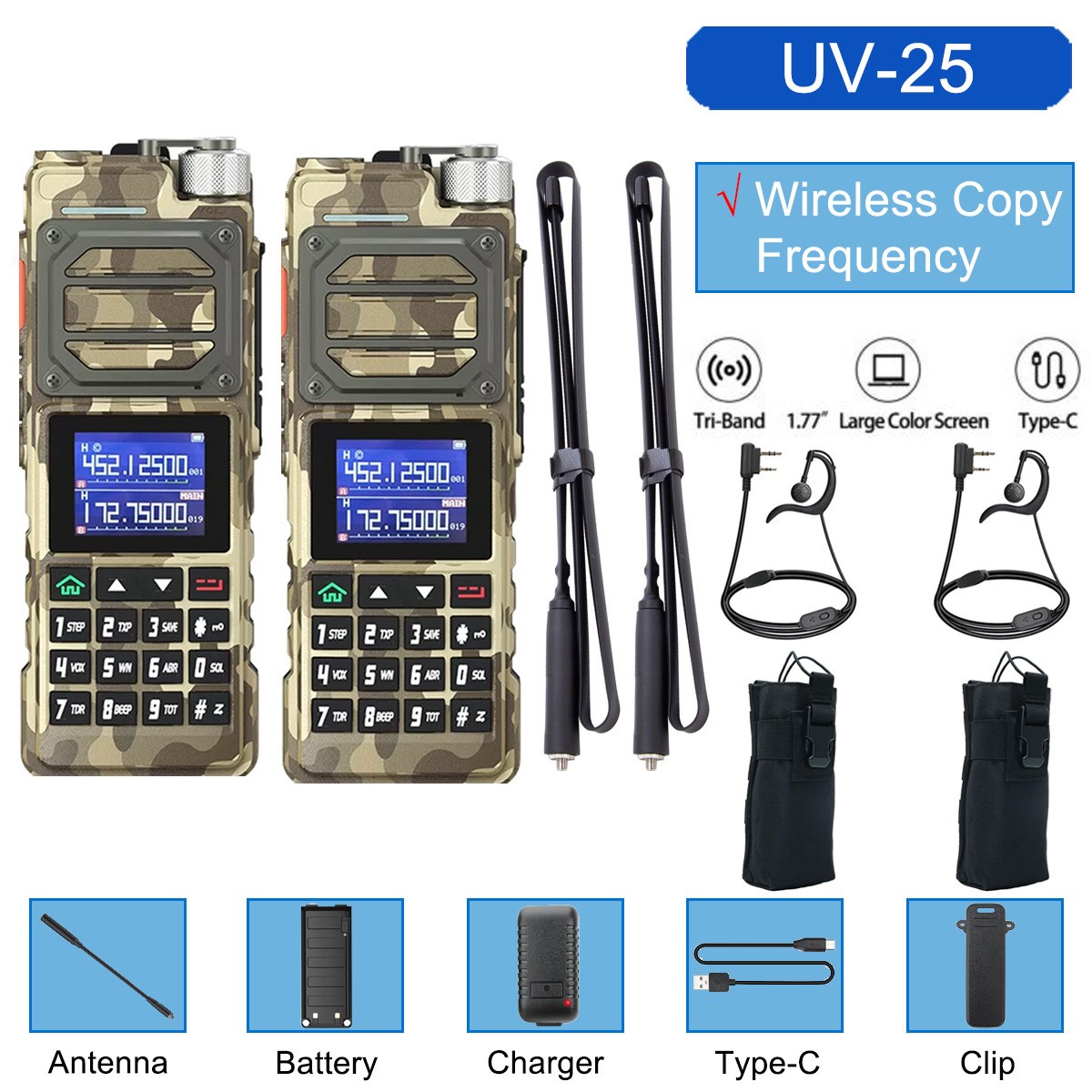 BAOFENG UV25 WALKIE TALKIE LONG RANGE TRI-POWER TWO WAY HAM RADIO&BAG KIT 2 PACK