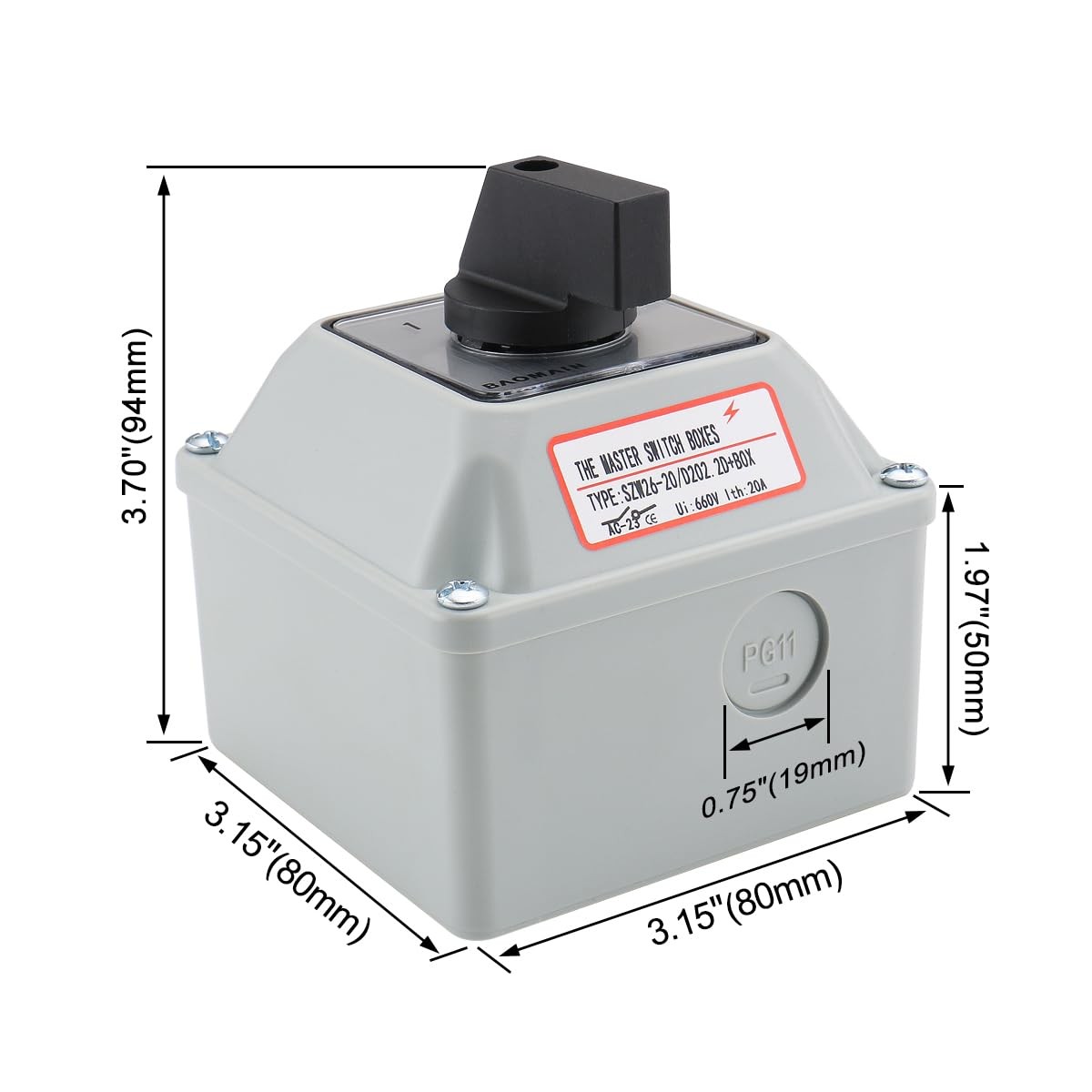 20A 2-Phase 3-Position Rotary Changeover Switch,Wider Box