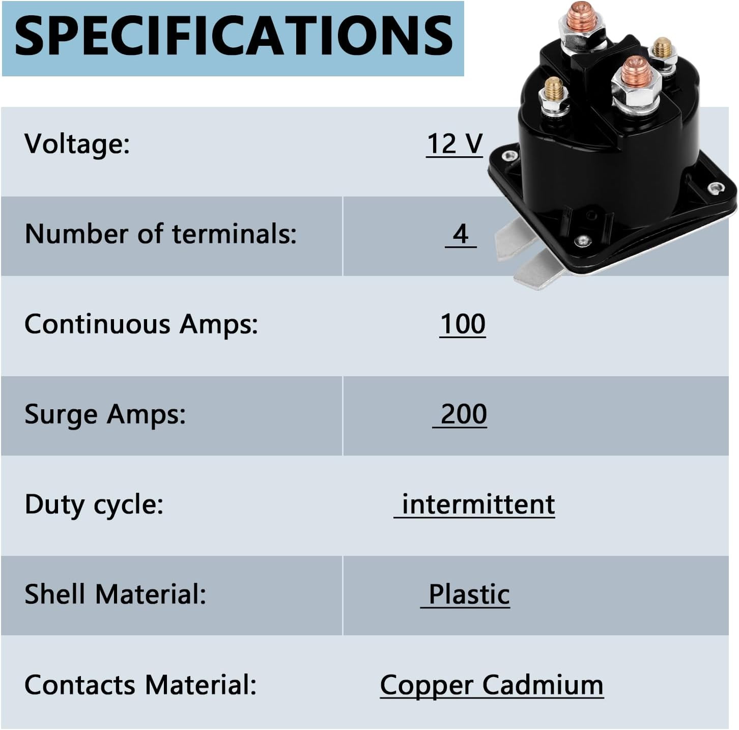 Dump Trailer Solenoid 12V 4 Terminal, Replacement for Intermittent Duty Solenoid