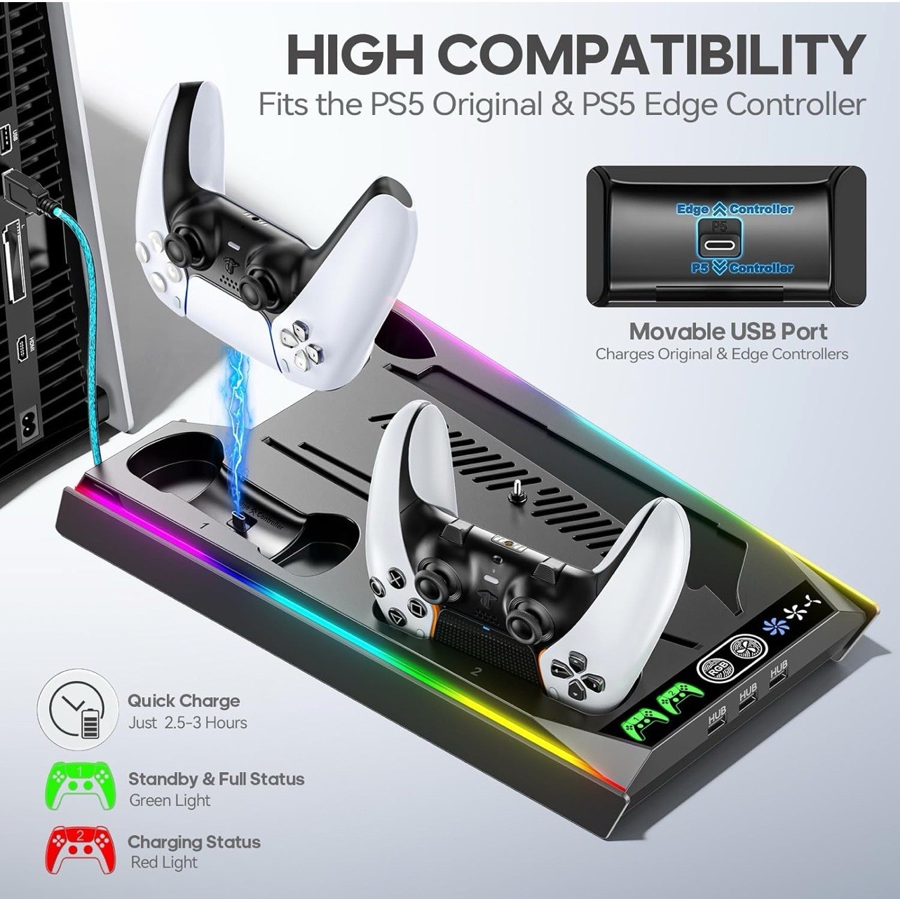 Cooling Fan Stand for PS5 Slim/Pro Console w/ Adjustable Fan Speed USB Port