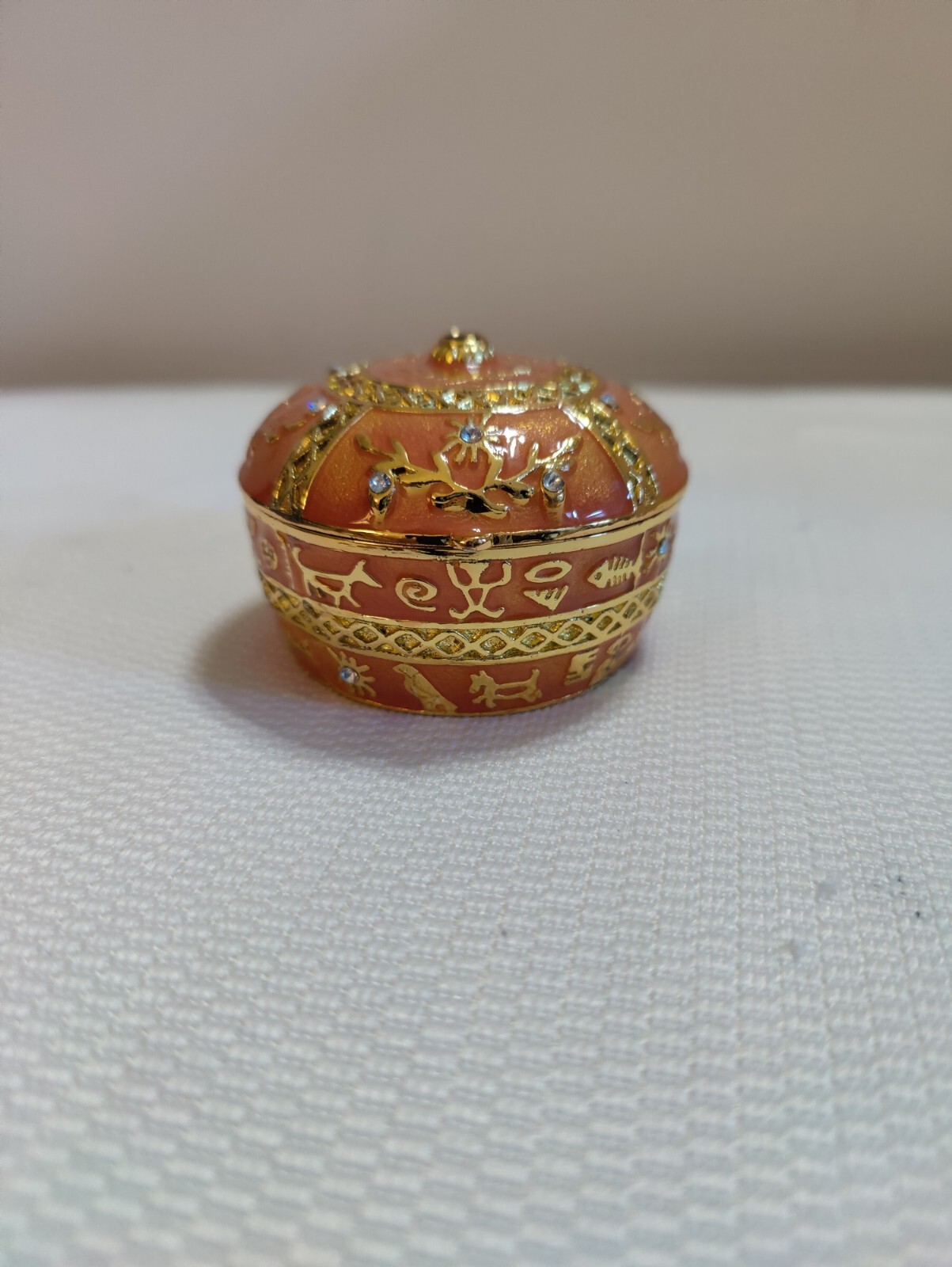 Metal Orange Golden Trinket Box Pharaonic Design Magnetic Closure
