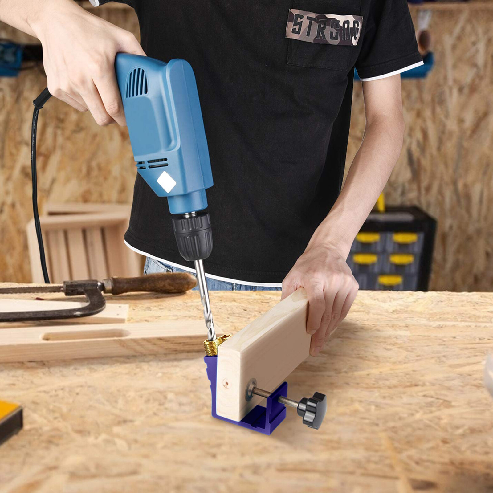 37Pocket Hole Jig Kit Carpentry Joinery Woodworking System Adjustable Depth Tool