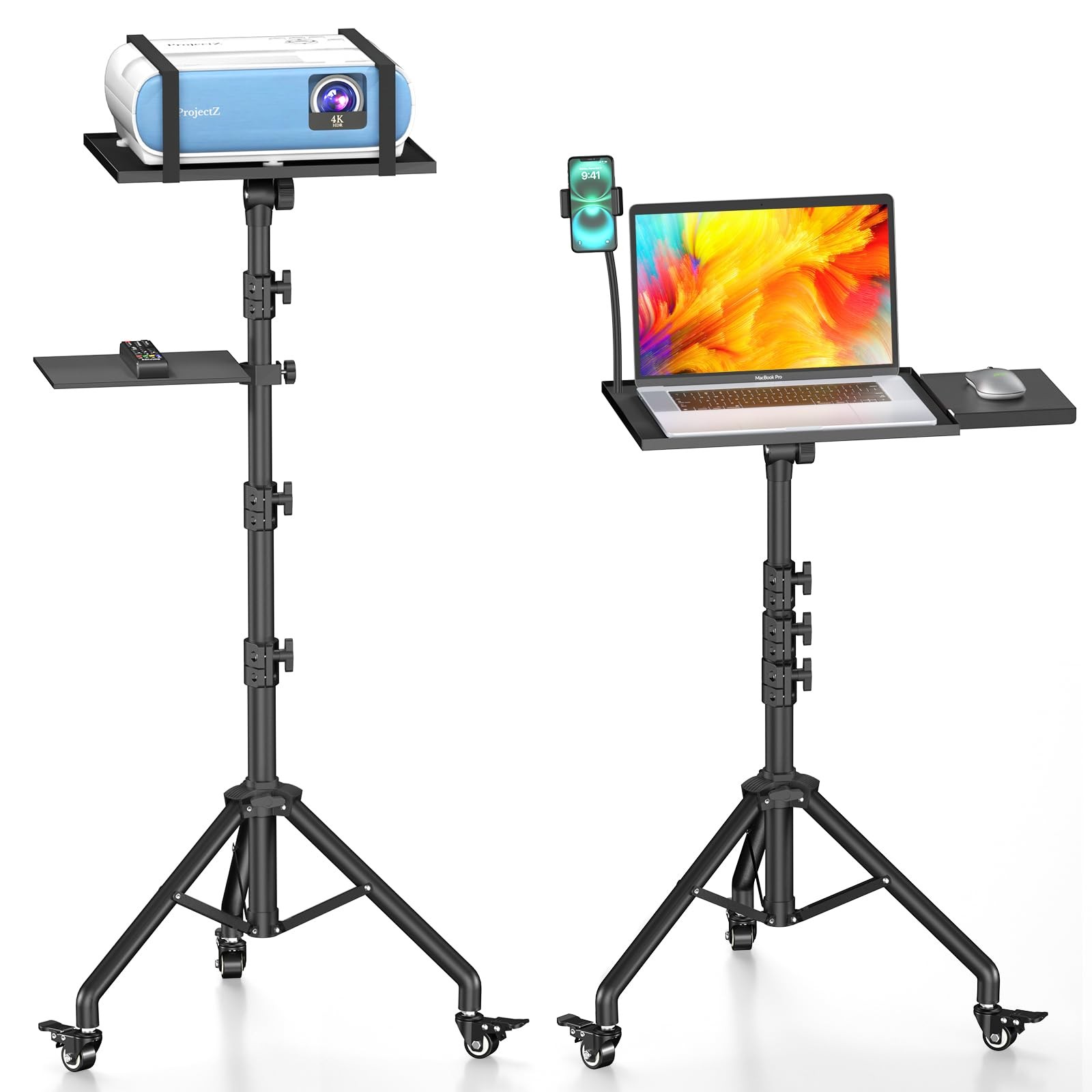 Projector Stand Tripod on Wheels Adjustable Height 31-56 Inches Rolling
