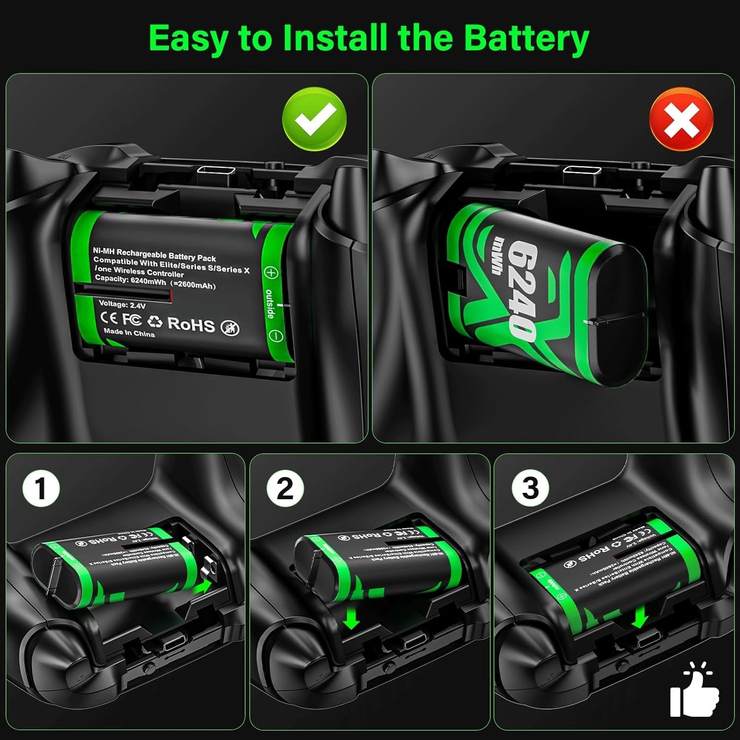 Rechargeable Xbox Controller Battery Pack for Xbox one/Xbox One S/Xbox X/Xbox...