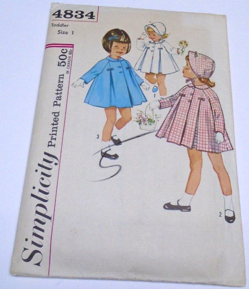 1960s Simplicity 4834 Toddler Jacket & hat, Size 1, B 20 1968 Complete