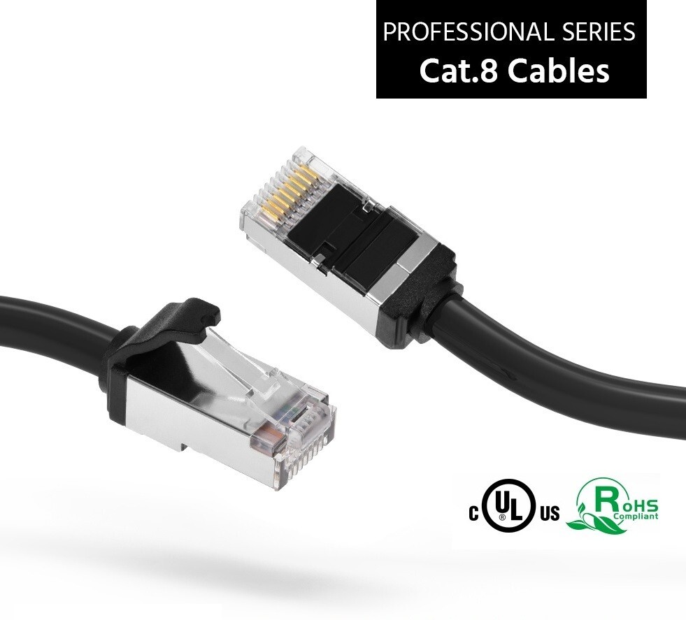 10FT CAT8 RJ45 Network Ethernet S/FTP Cable Shielded Copper Wire 28AWG Black