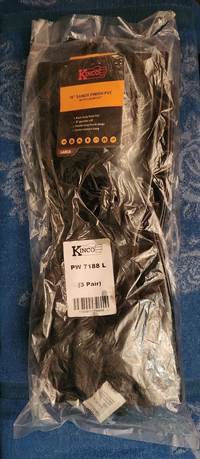 3 Pairs Kinco 7188 18" Sandy Finish PVC with Gauntlet Size Large
