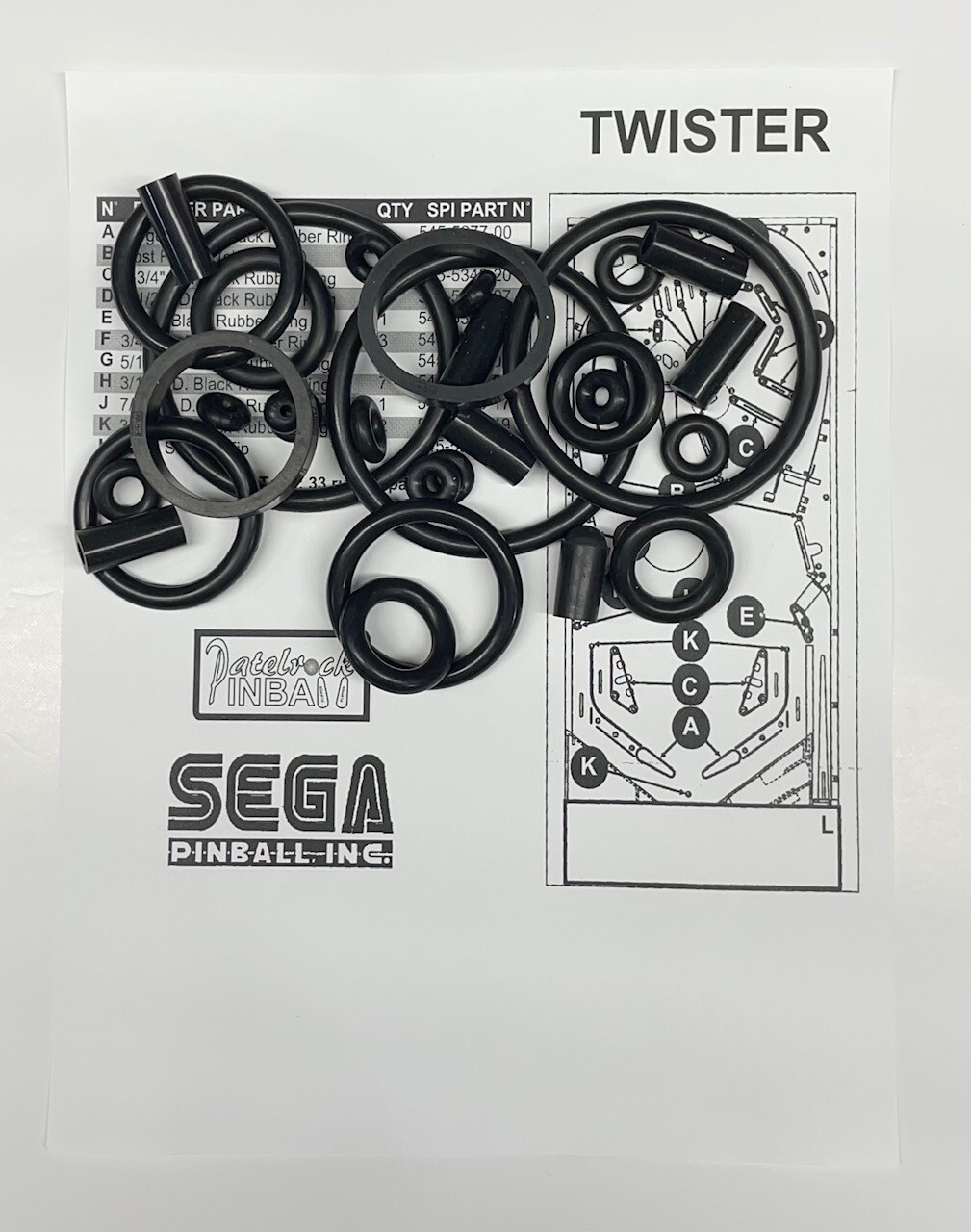 1996 Sega Twister Pinball Machine Rubber Ring Kit