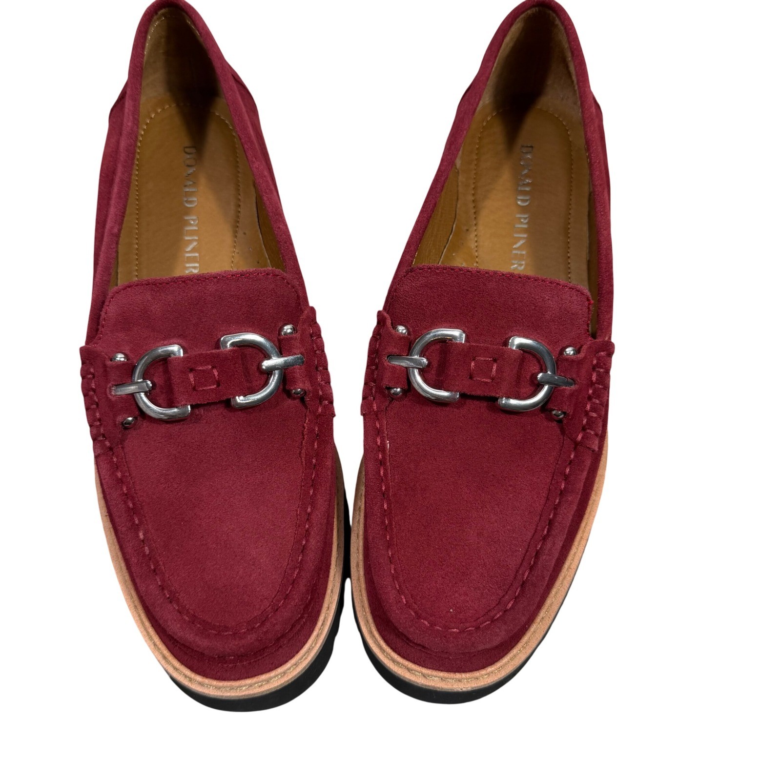 Donald Pliner Women's Suede Loafers Burgundy Horsebit Lug Sole Size 9 NWOT