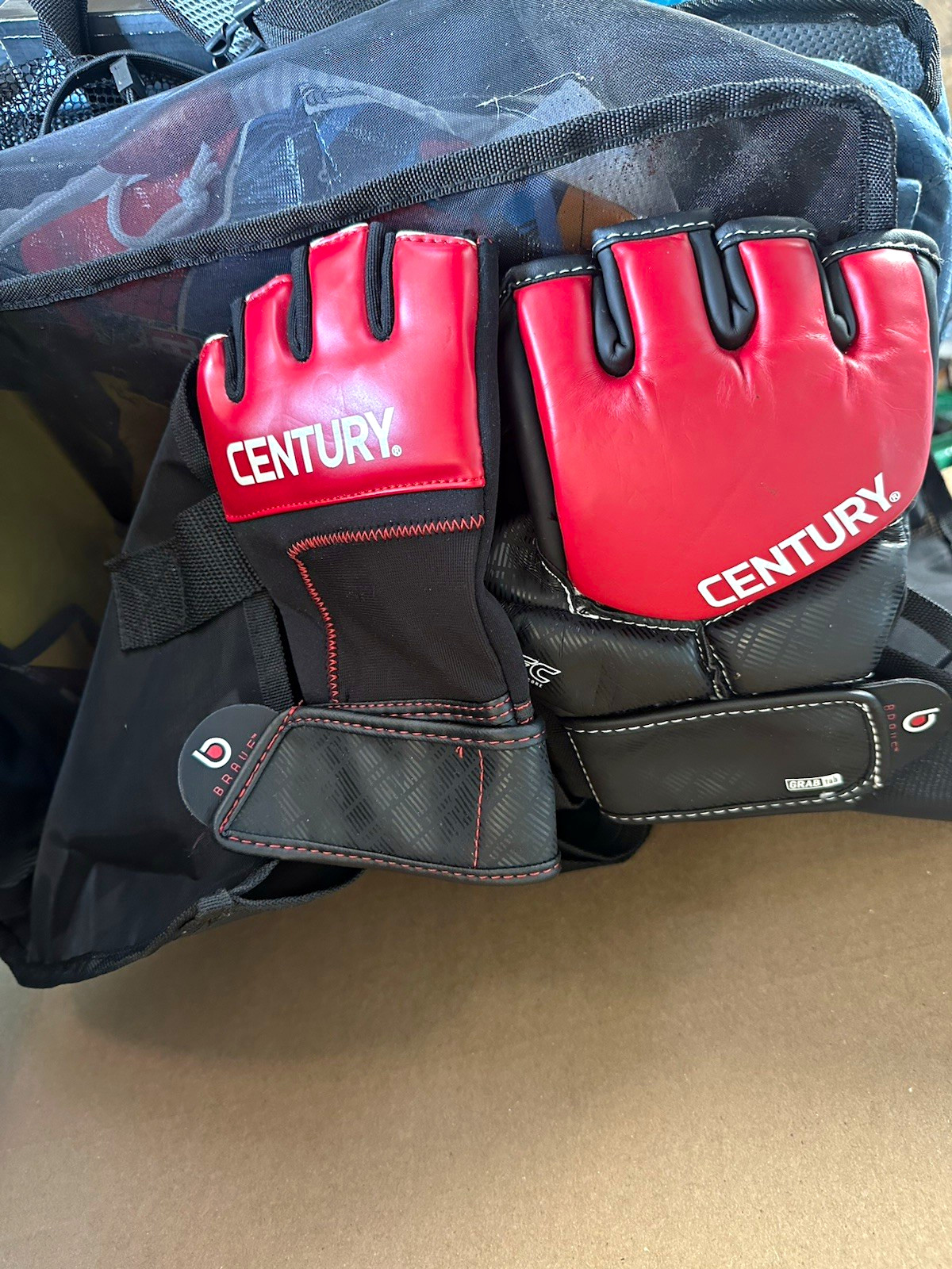 CENTURY Open-Finger MMA Grappling Gloves Pair, Red/Black Martial Arts