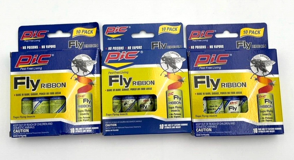 Pic Pest Free Living Sticky Bug And Fly Catching Ribbon Pack of 10 Lot of 3 New