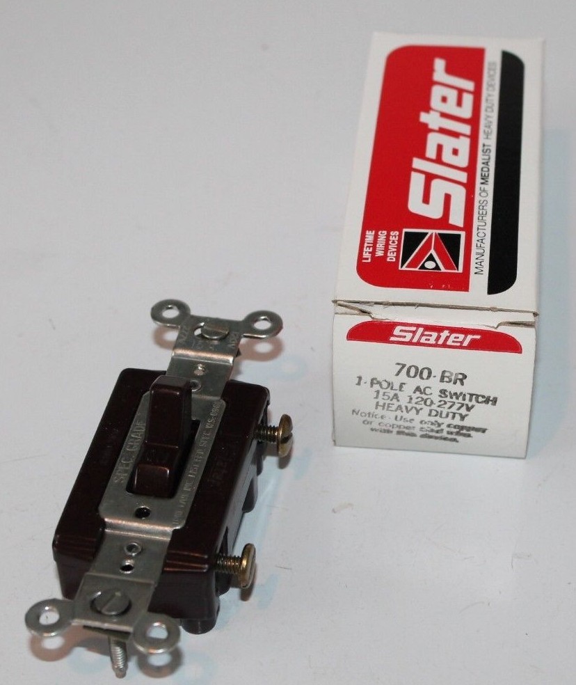 Slater 700BR Single Pole AC Quiet Switch, Brown, 15A 120-277V