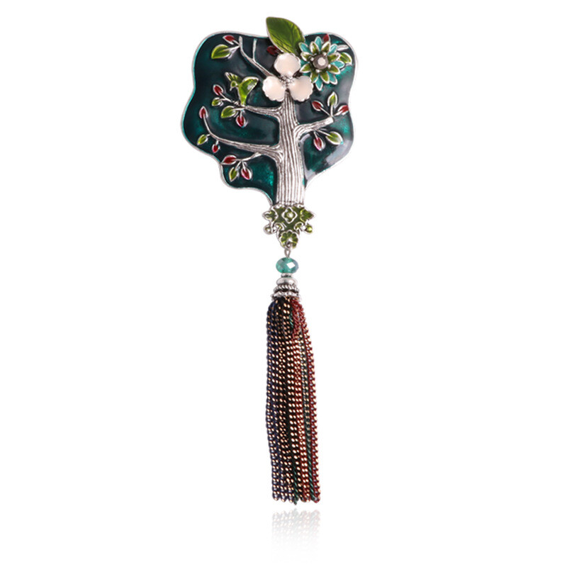 women long tassel metal fan shape brooch, handmade pin jewelry