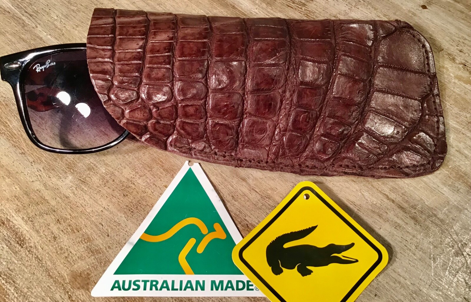 Crocodile Leather reading sun glasses case protection Australian made