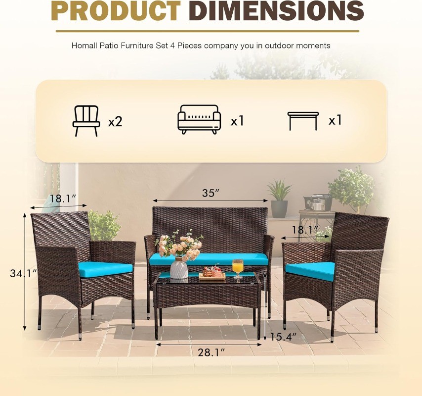 4 Pieces Patio Rattan Chair Wicker Outdoor Indoor Use Backyard Porch Garden