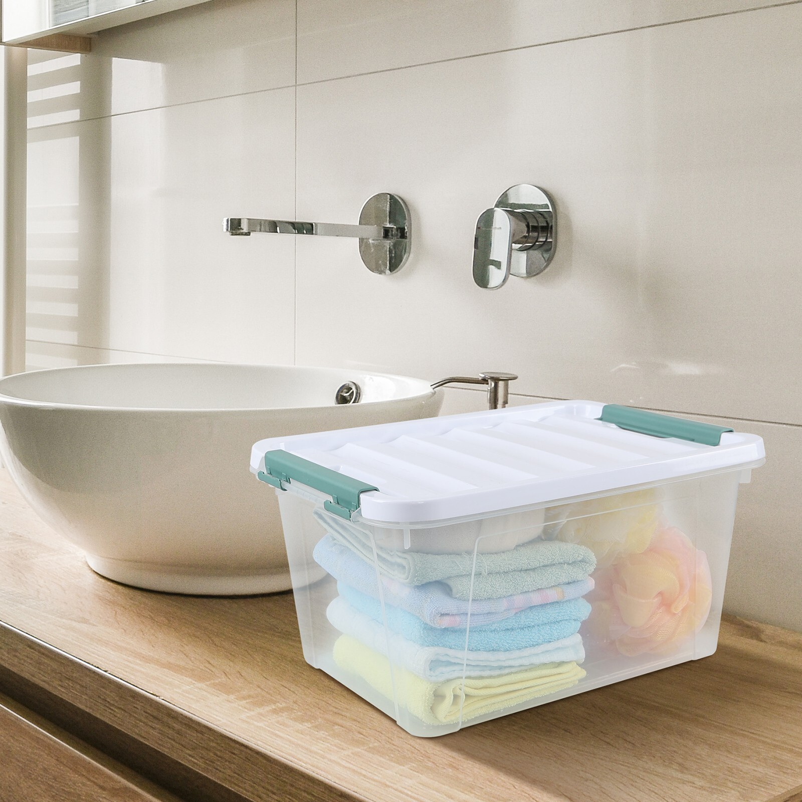 Ponpong 20 Quart Plastic Clear Storage Latching Boxes with Lids, 4 Packs