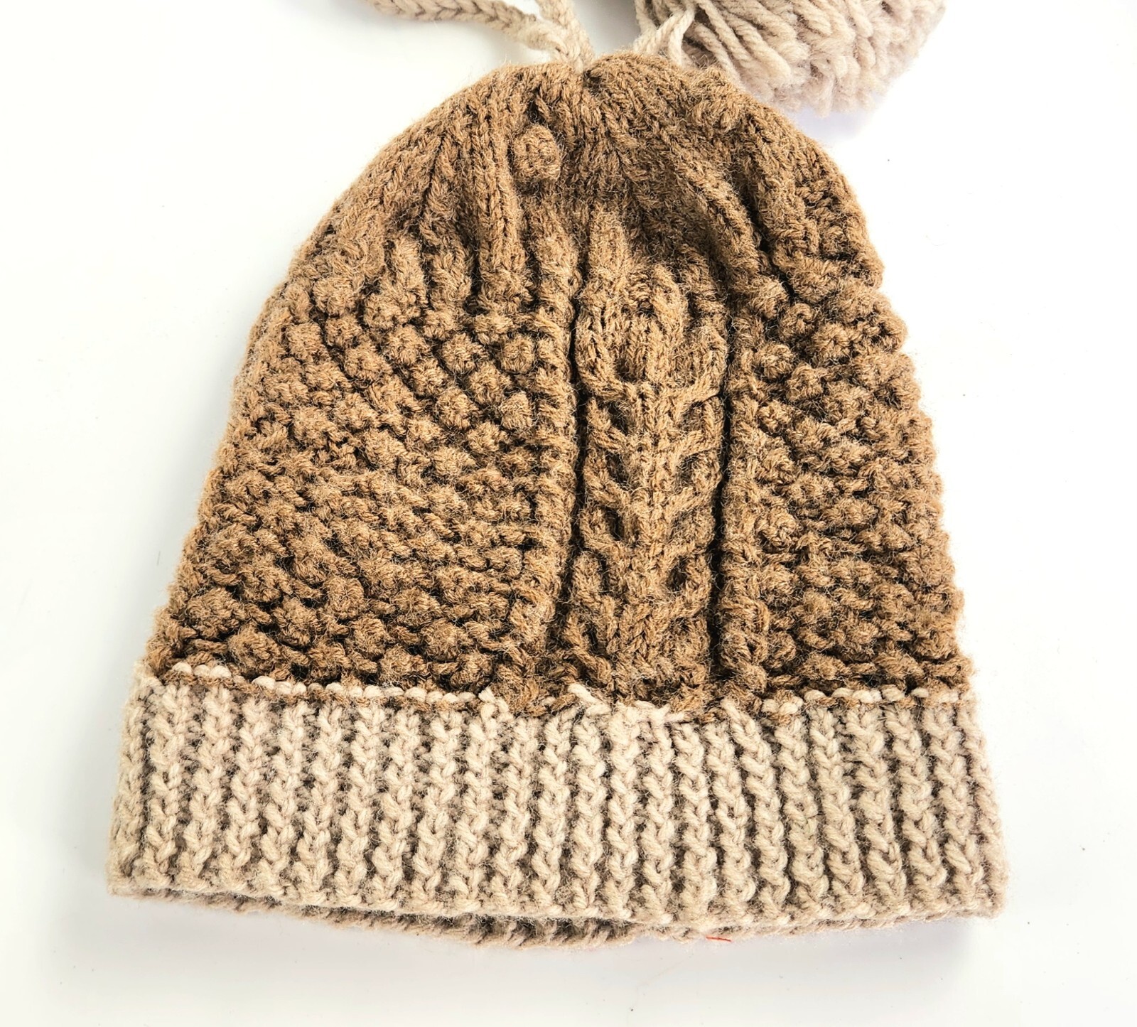 Vintage- Winter Hat - Handmade - Brown & Beige - Knitted