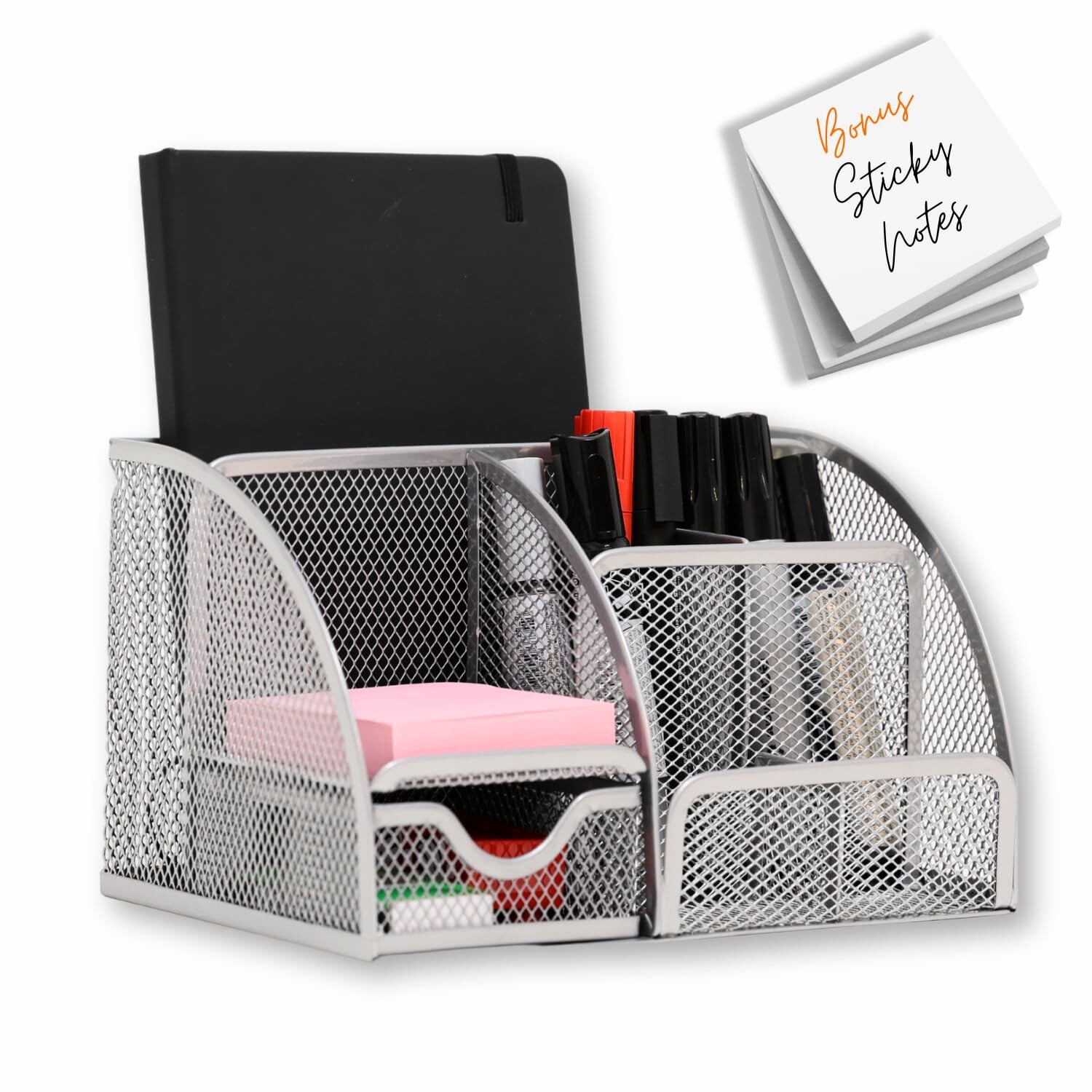 Maypes Mesh Desk Organizer � Office Desk Organizer with Sticky Notes � Desk A...