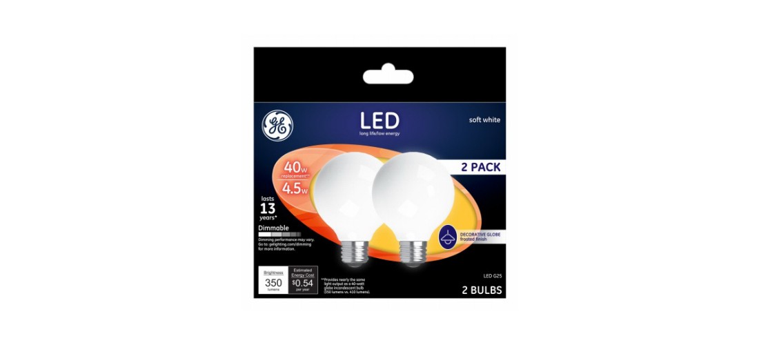GE 24954 LED Bulb G25 E26 (Medium) Soft White 40 W Frosted Pair