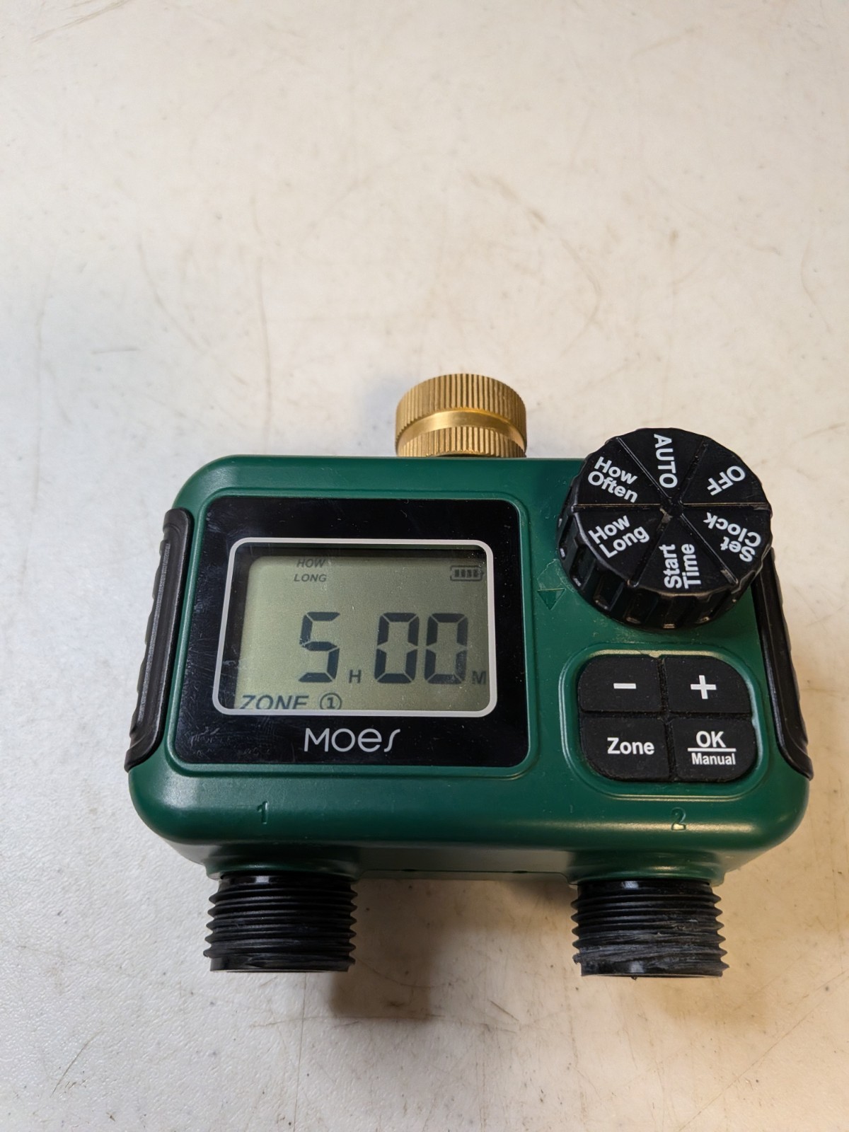 2-Zone Water Timer Brass Inlet/Outlet, Programmable Outdoor Timer
