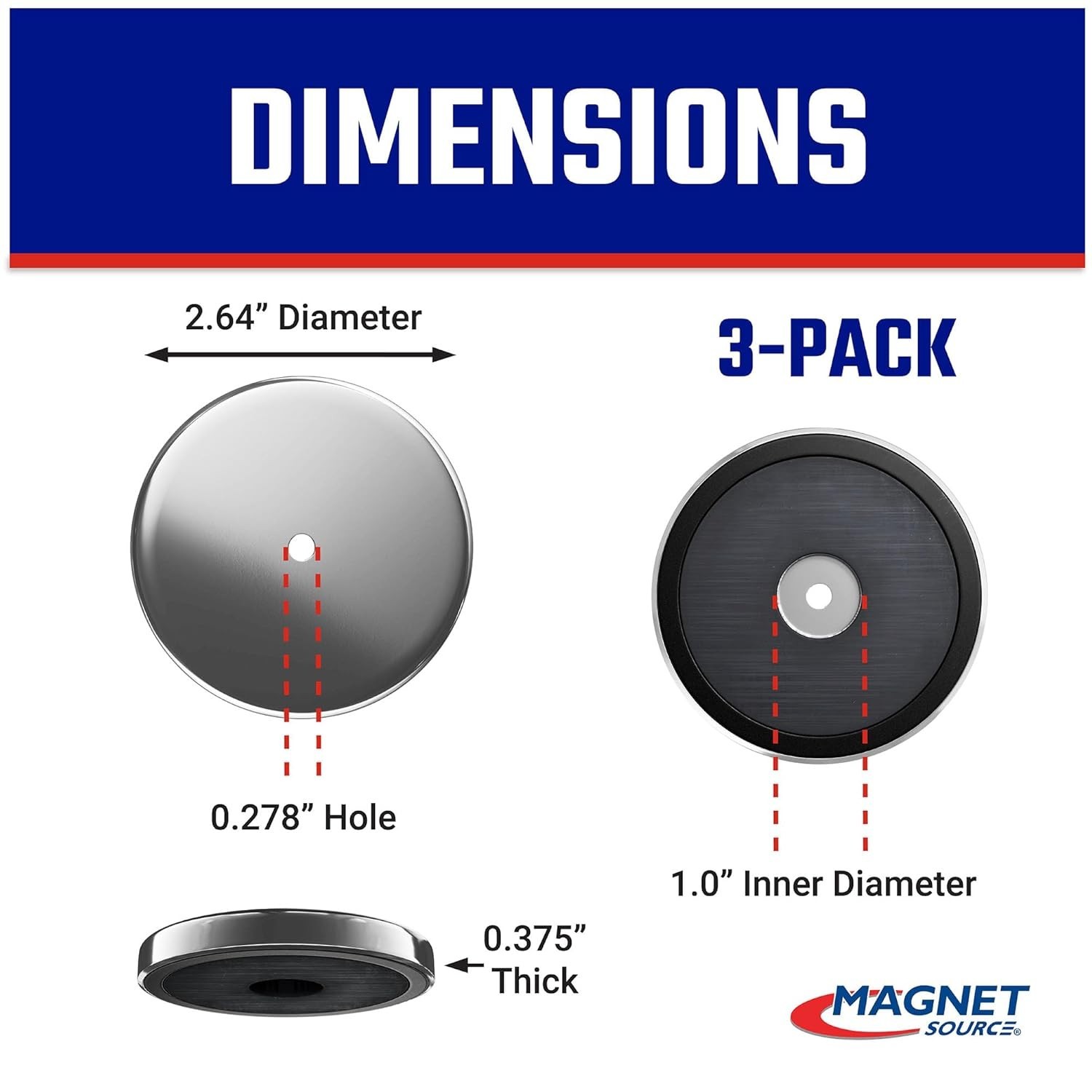 Versatile Nickel-Plated Magnets - 3-Pack with 65 lbs Pull - Indoor/Outdoor Use