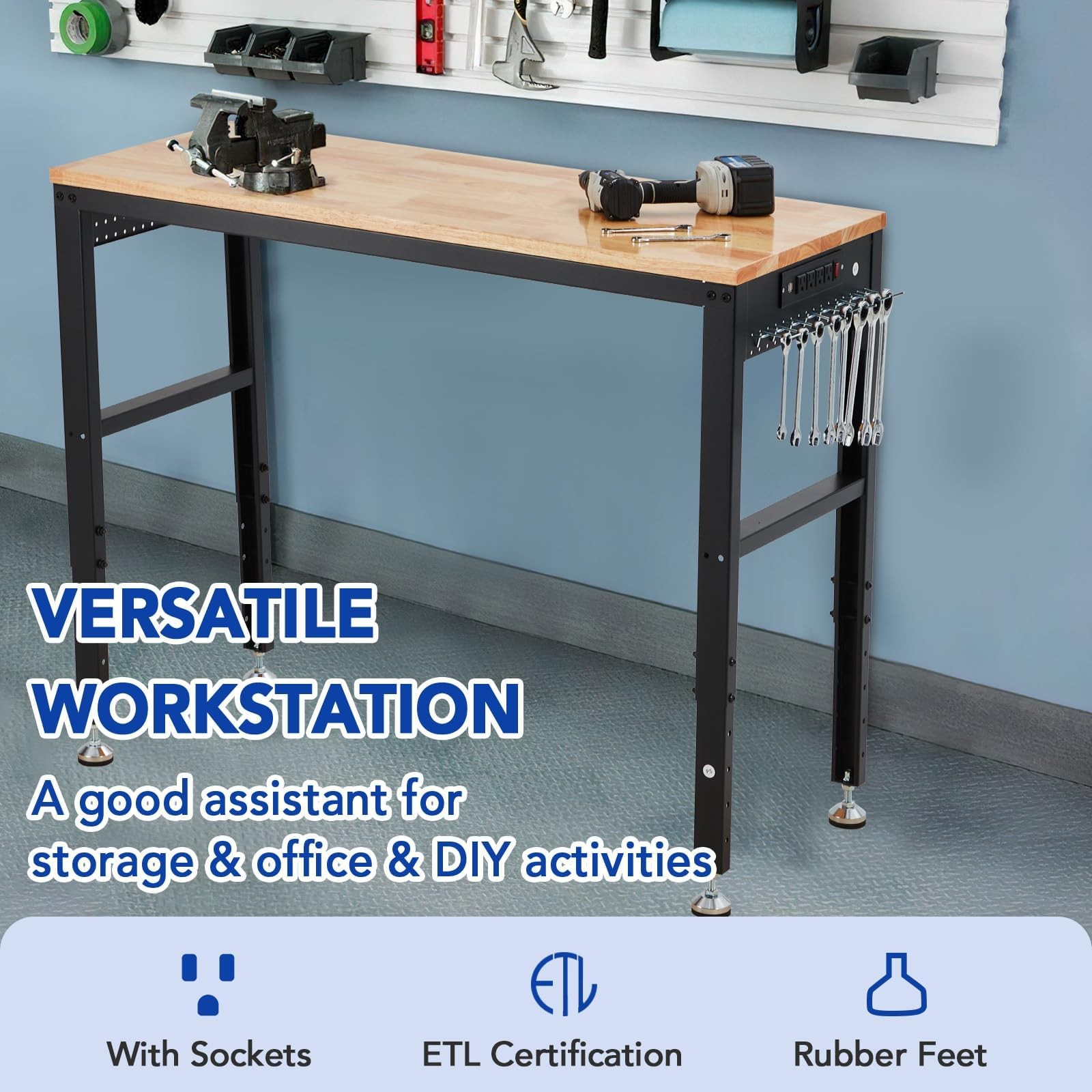 Adjustable Workbench 60"x20" 2000lbs Load Capacity Height Adjustable 29.5"-38.4"