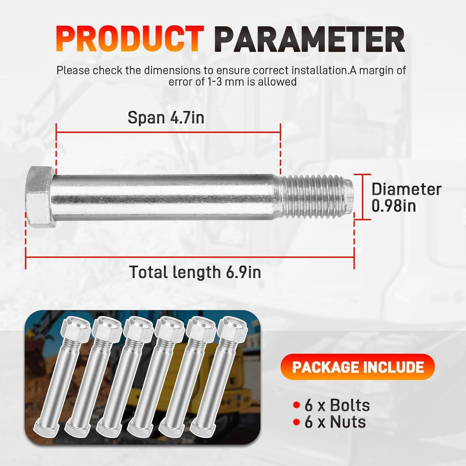 6pcs 25mm 0.98" Mini Excavator Pins for Hydraulic Thumb Bucket Auger Ripper Rake
