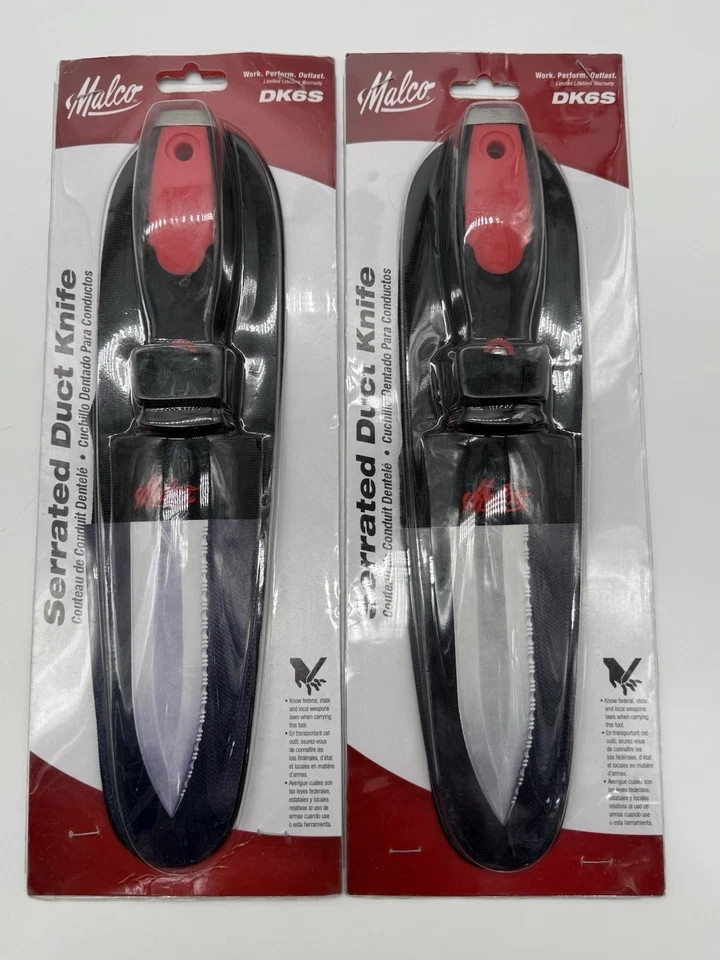 Lot of 2 Malco DK6S Serrated Duct Knives with Sheath – NEW
