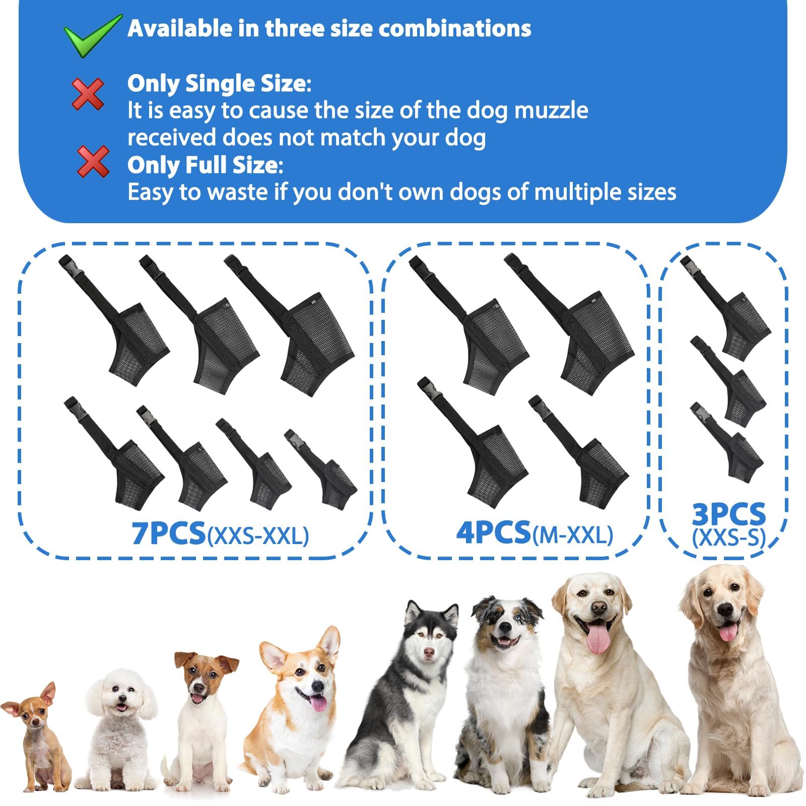 Dog Muzzle Suits for Small Medium Large Dogs Mesh Muzzle Pack for Dogs Anti B...