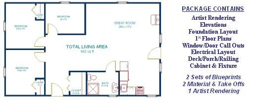 24x40 Deluxe Cabin Plans Package, Blueprints, Material List