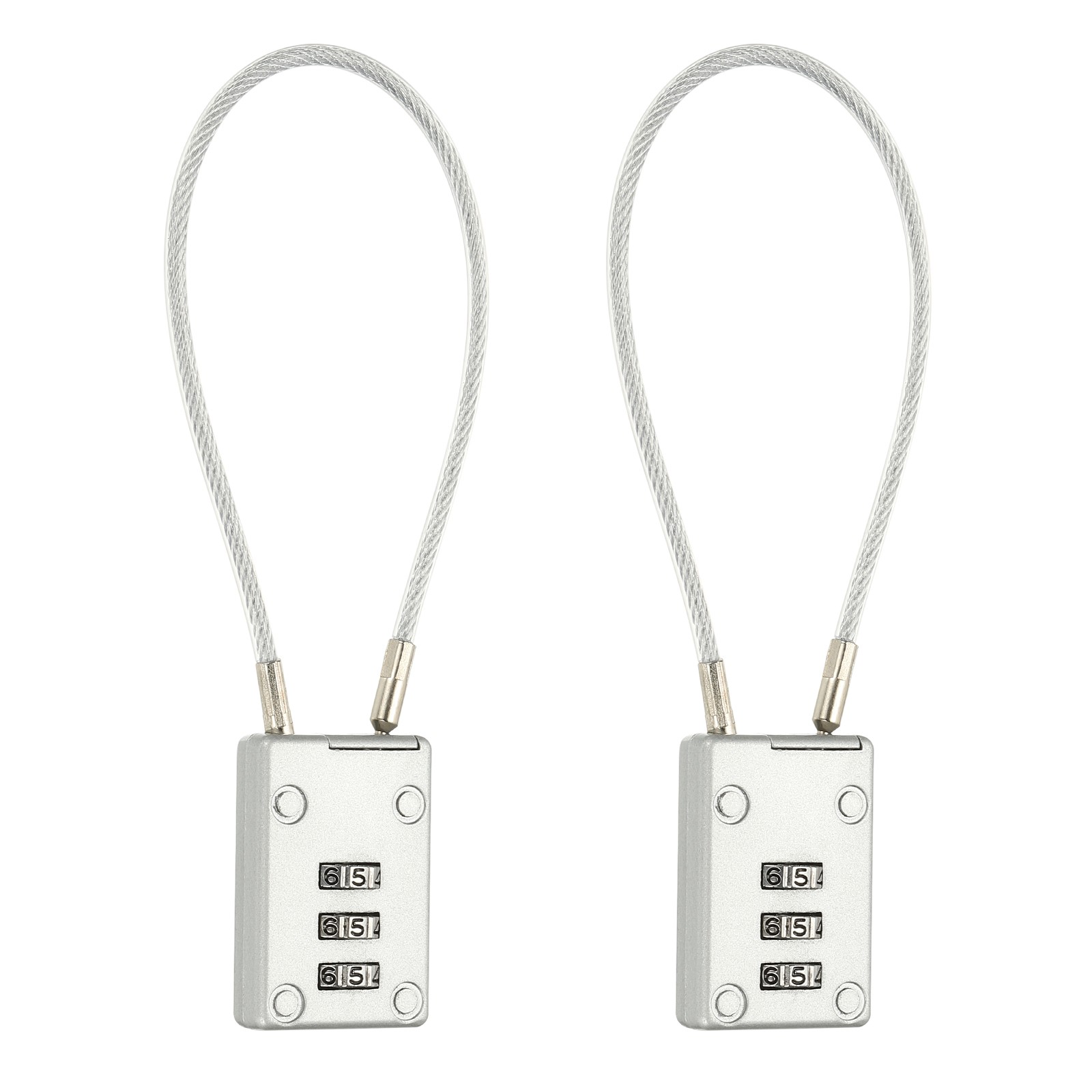 2 Pcs 3 Digit Cable Lock with Combination 7.9" Steel Rope Silver