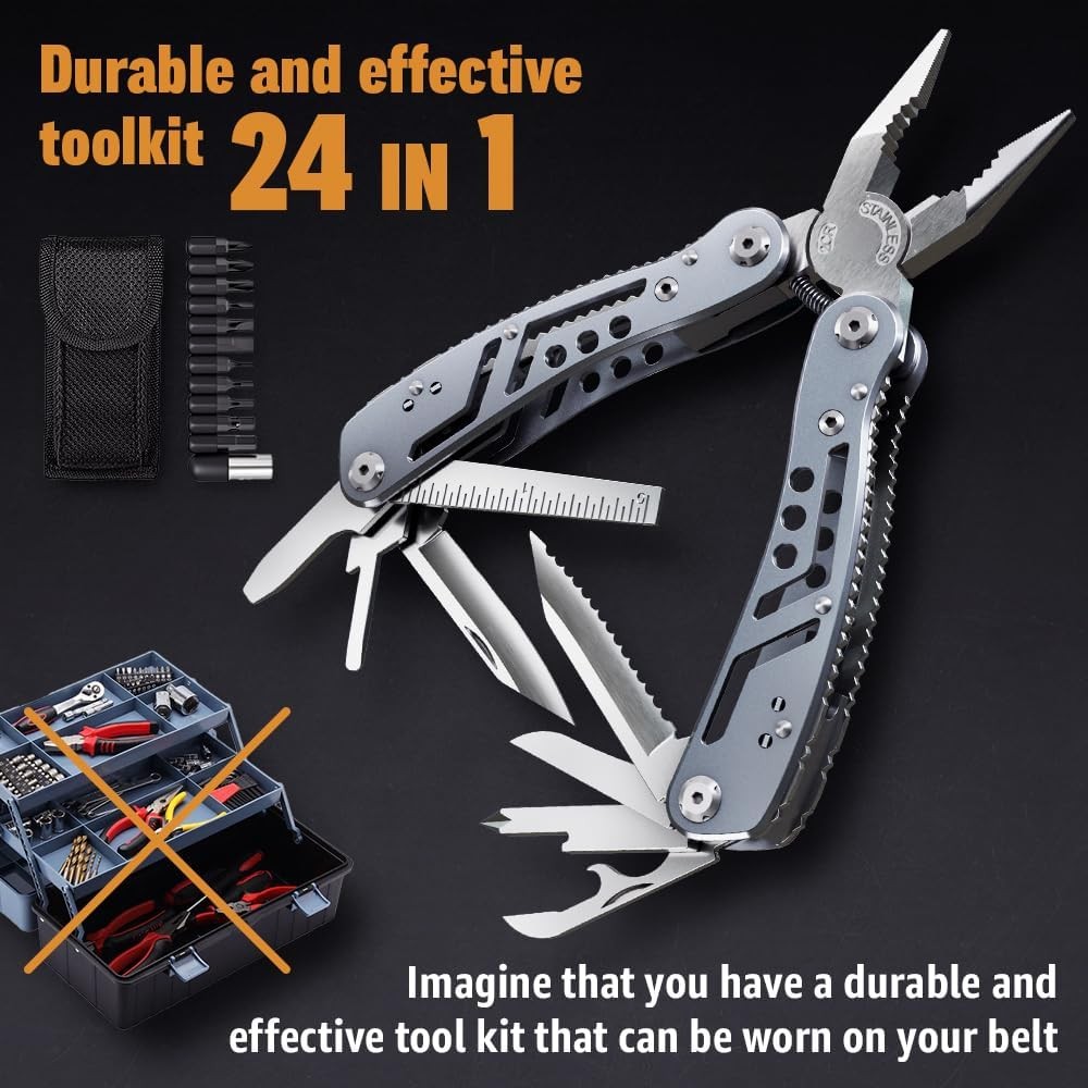 24-in-1 Multitool with Knife,Pliers & 11 Bits Sharp Stainless Steel - Multi Tool