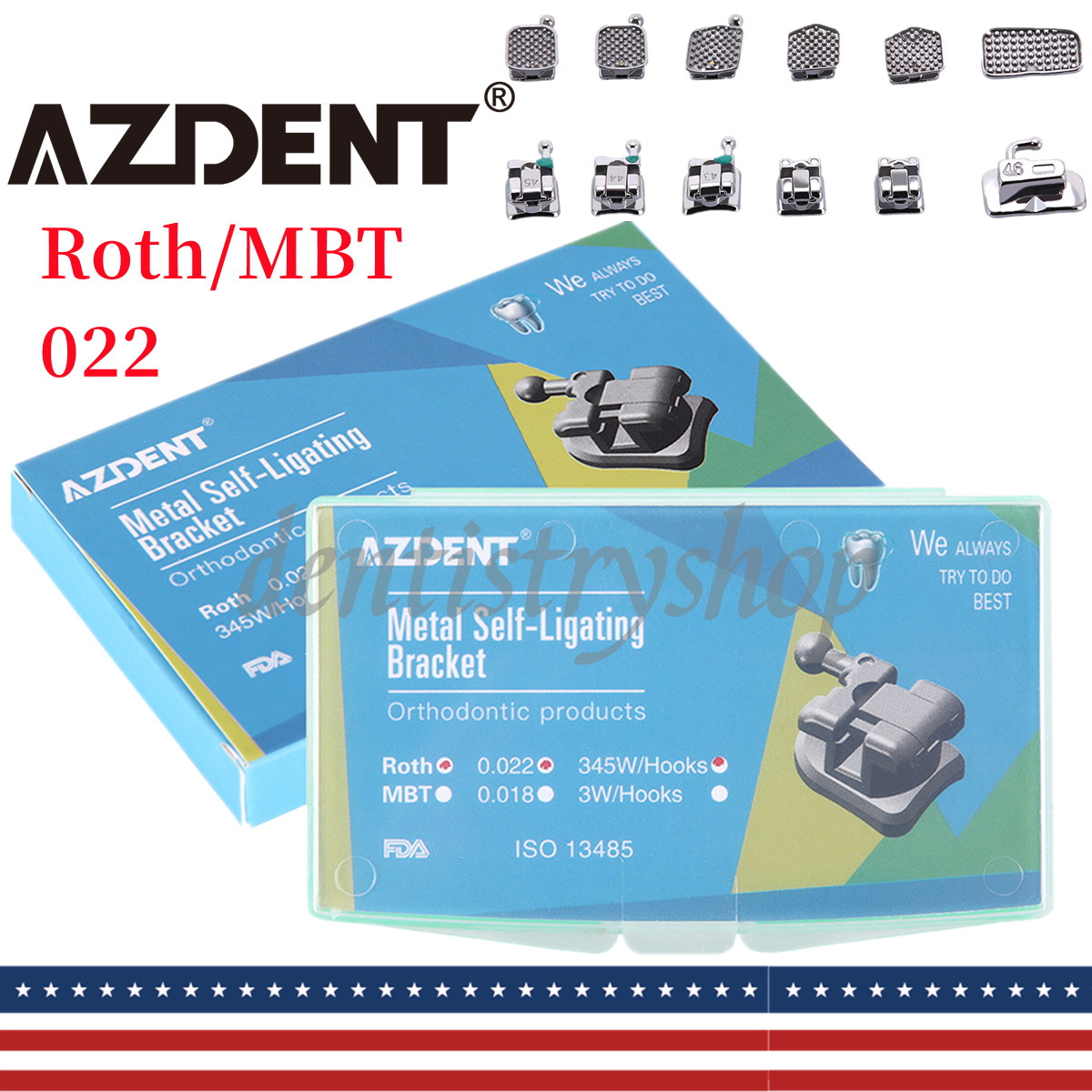 AZDENT Dental Bracket Passive Self Ligating Roth/MBT 022 Hooks 345 & Buccal Tube