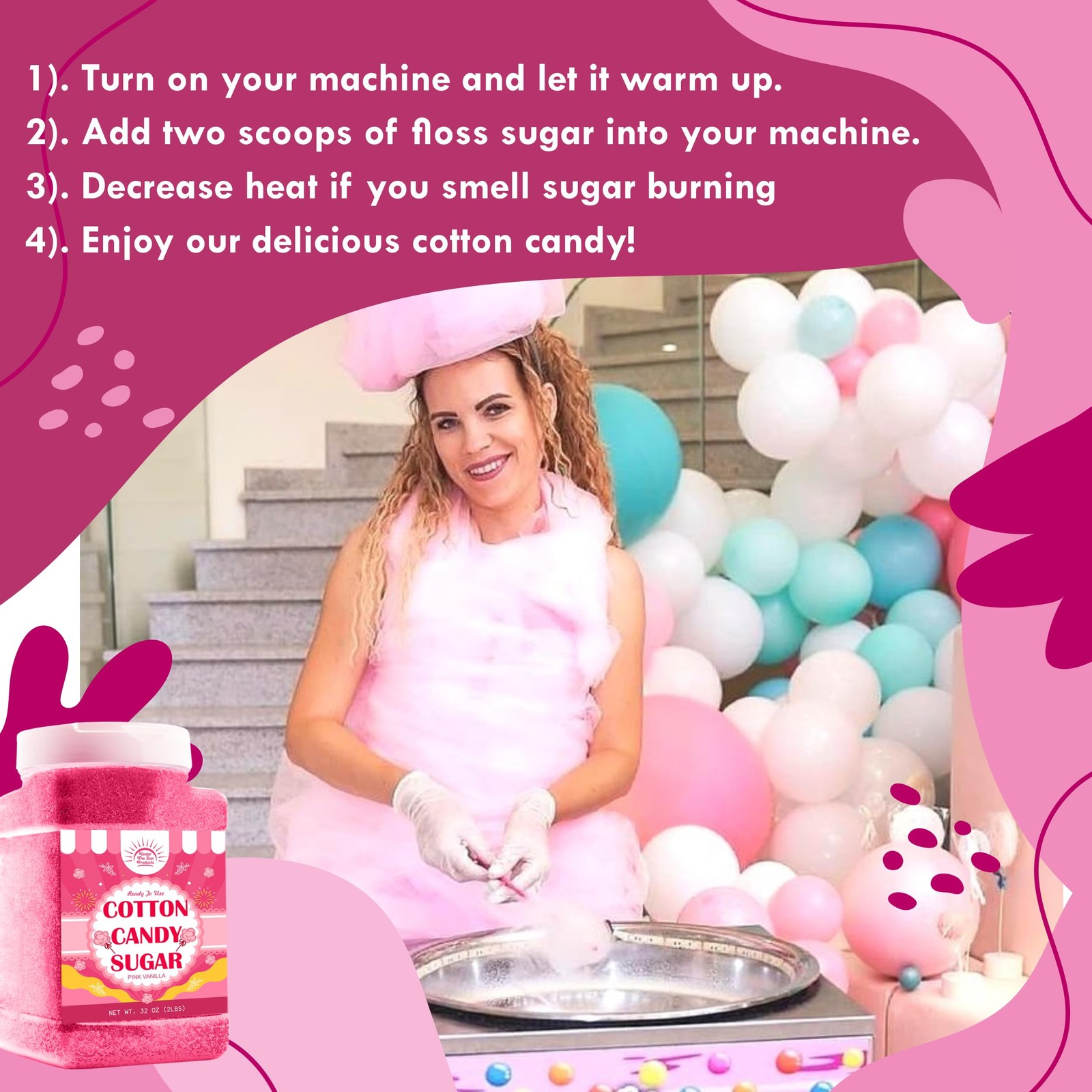 Cotton Candy Floss Sugar – Pink Vanilla & Blue Raspberry 2 Pack, 2 lb Each | ...