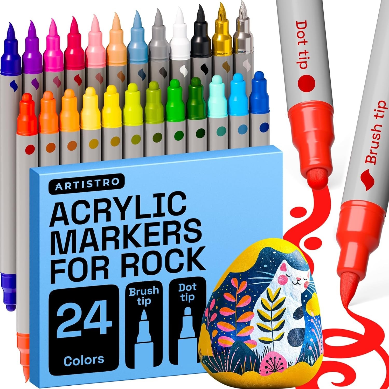 New ARTISTRO 24 Rock Acrylic Paint Markers - Painting Kit for Arts & Crafts Dual