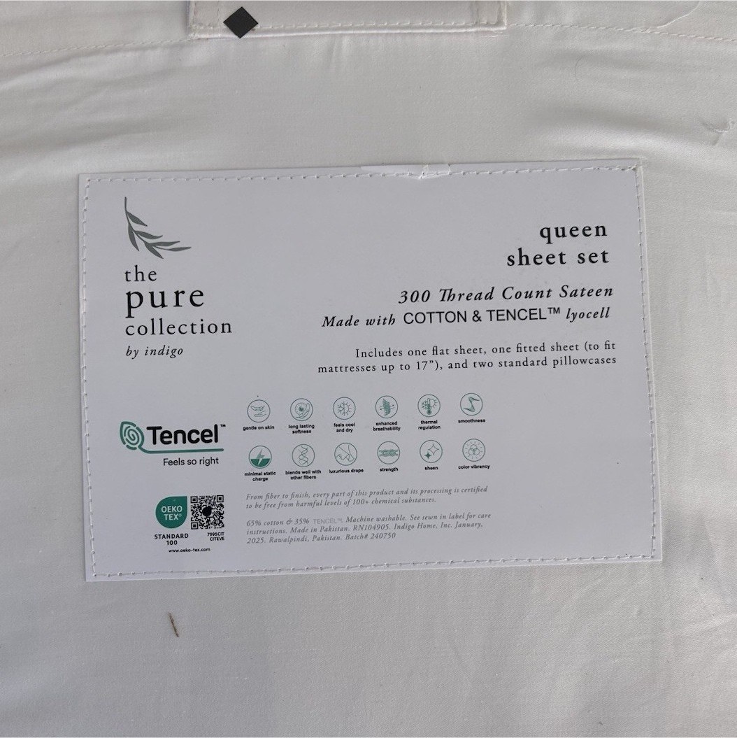 The Pure Collection by Indigo Queen Sheet Set 300TC Cotton TENCEL White Deep Fi…