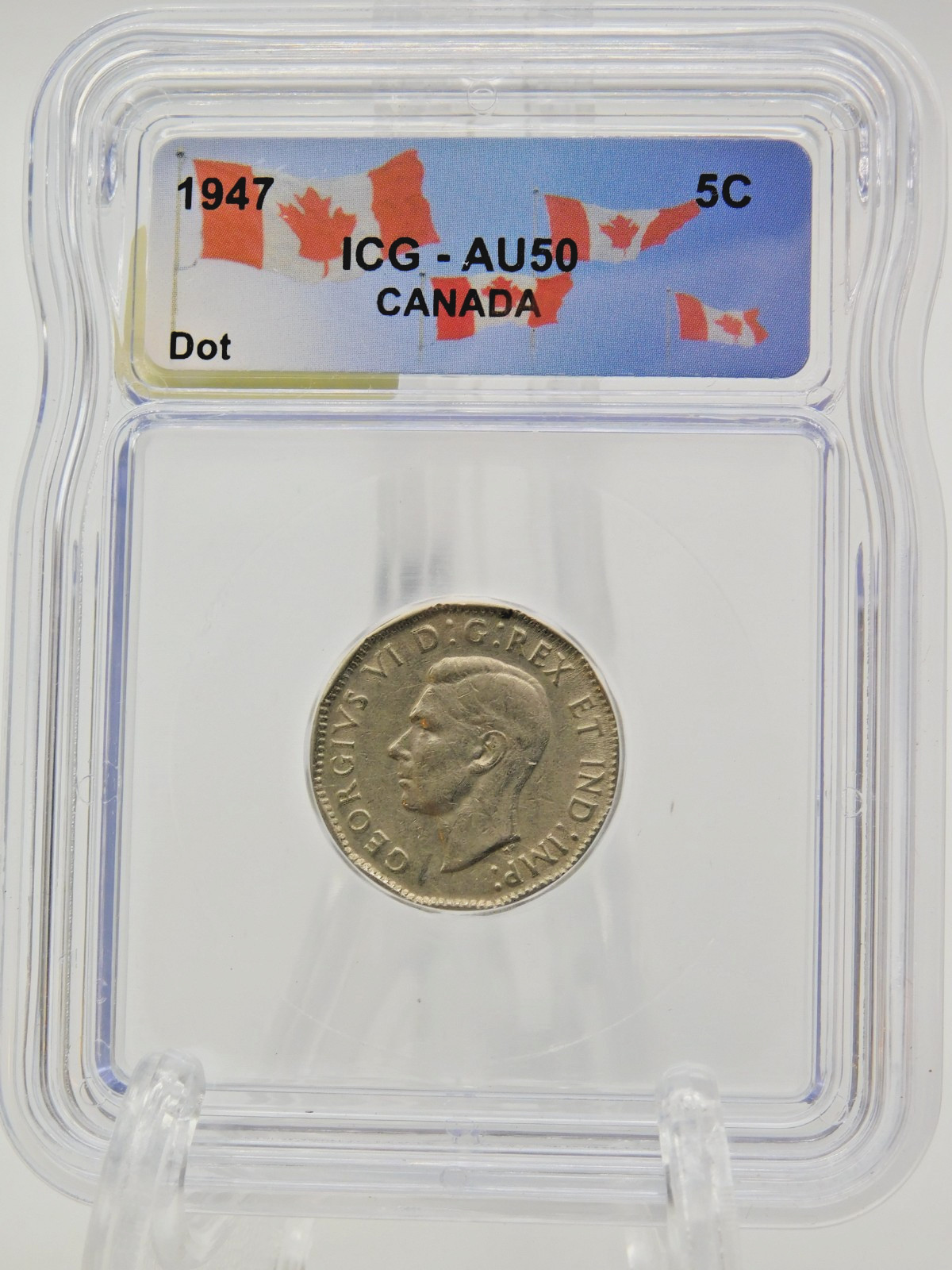 1947 CANADA FIVE CENT ICG AU50 Dot (BT1182)