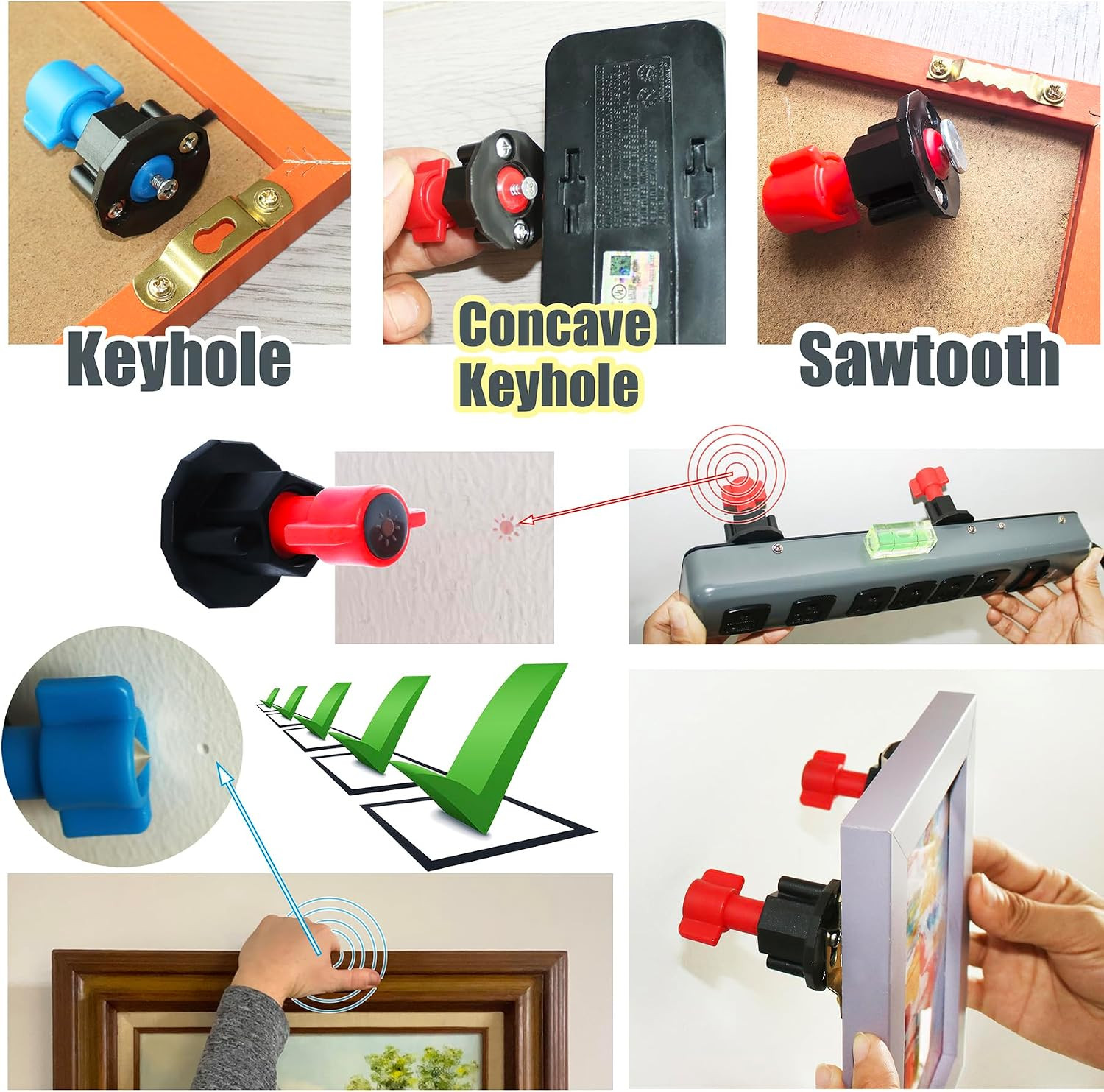 Picture Hanging Kit Tool with Level for Sawtooth/Keyhole Frame Hangers Help Easy