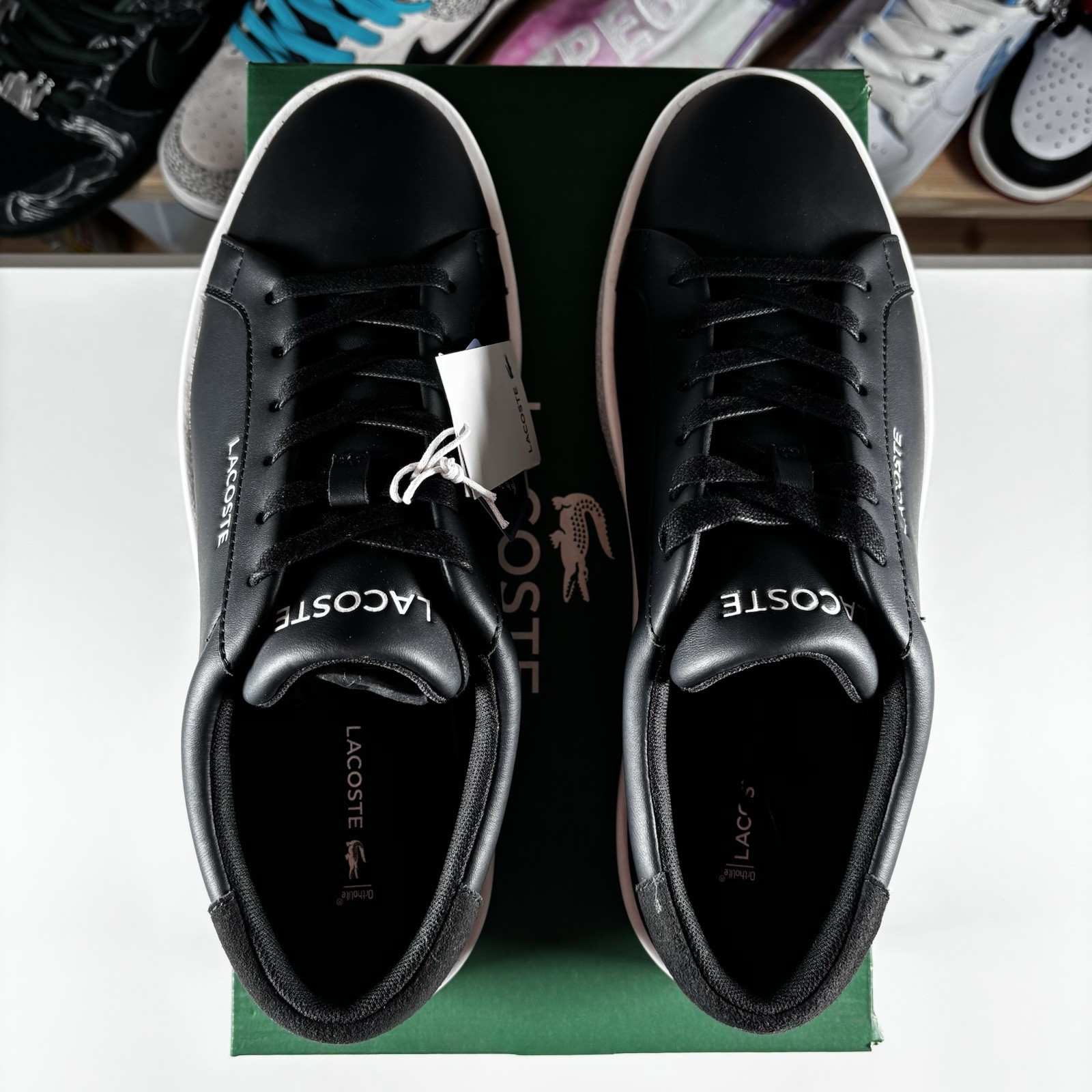 Sz 10 Lacoste Courtderby Leather Sneakers Mens Black White 749CMA0043312 NEW