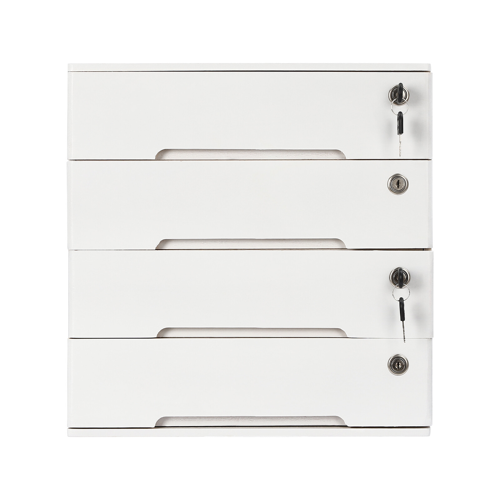 4-layer white wooden desktop storage box file cabinet with lockable drawers