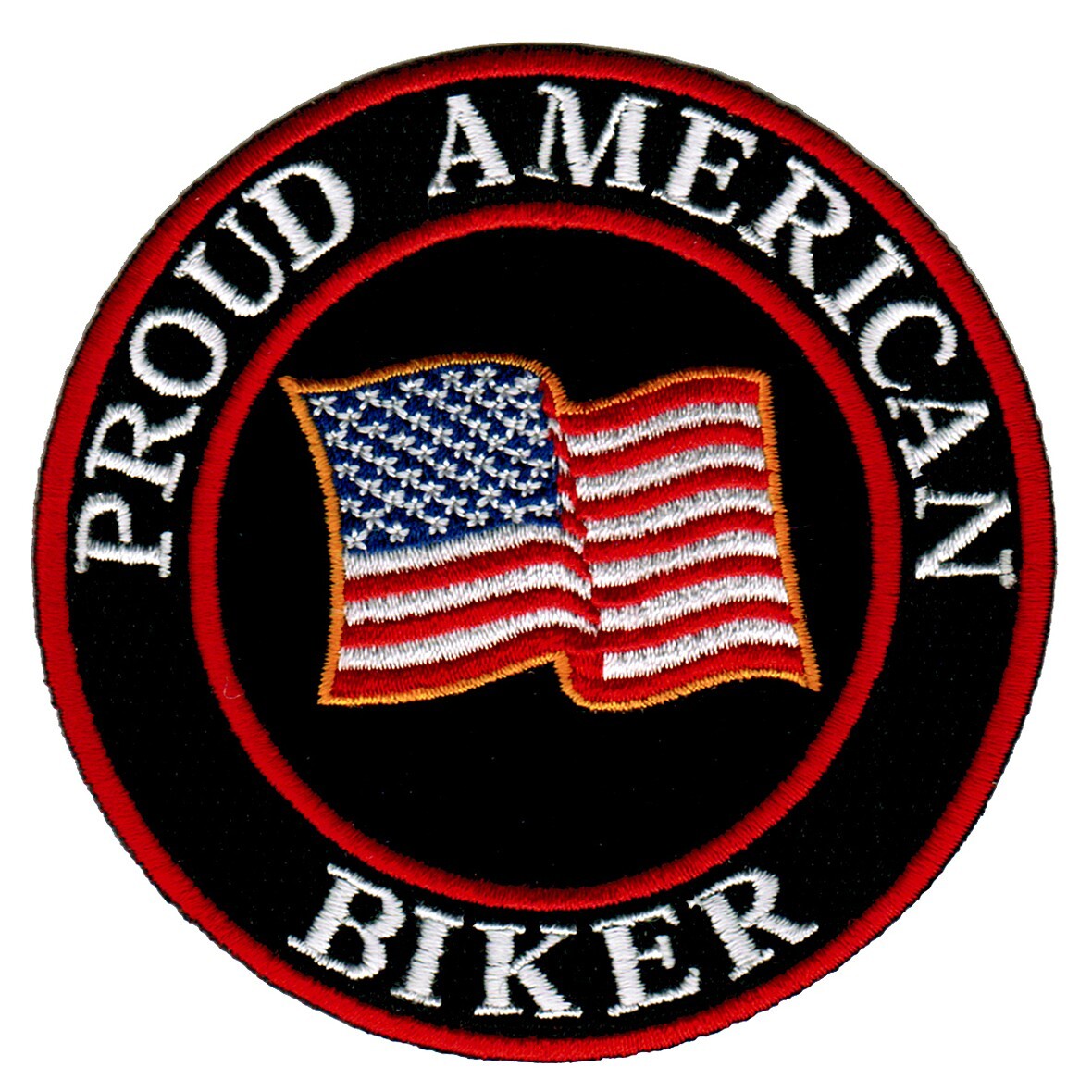 PROUD AMERICAN BIKER embroidered iron-on PATCH USA FLAG UNITED STATES PATRIOTIC