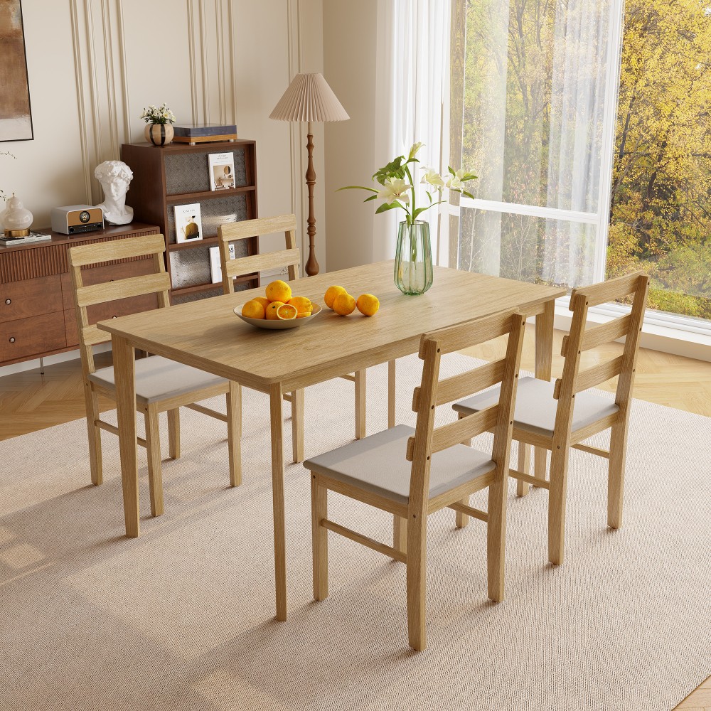 Solid Wood Dining Table And Chair Set Table and Chair Set 1 Table 4 Back