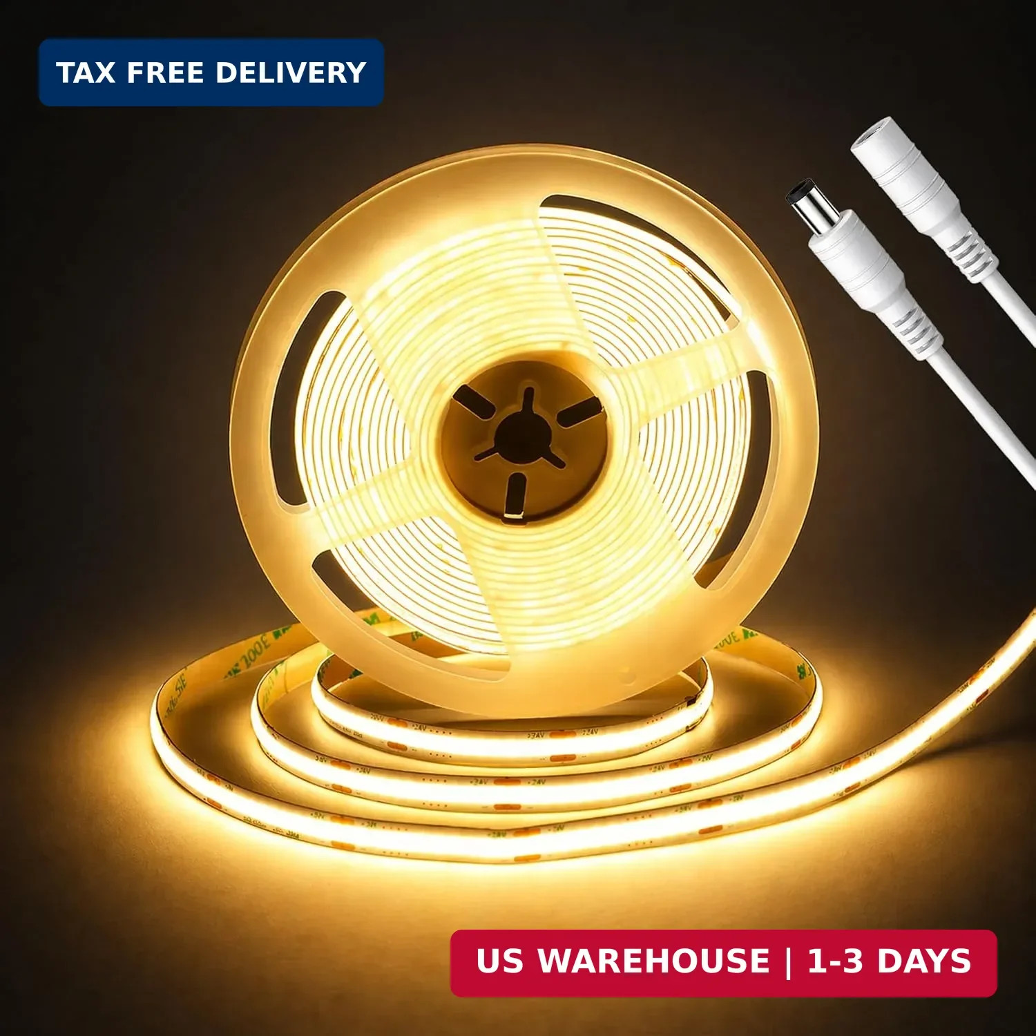 Gold Yellow COB LED Strip Light 16.4ft, DC 24V 320 LEDs/m Dotless LED Tape, 8mm